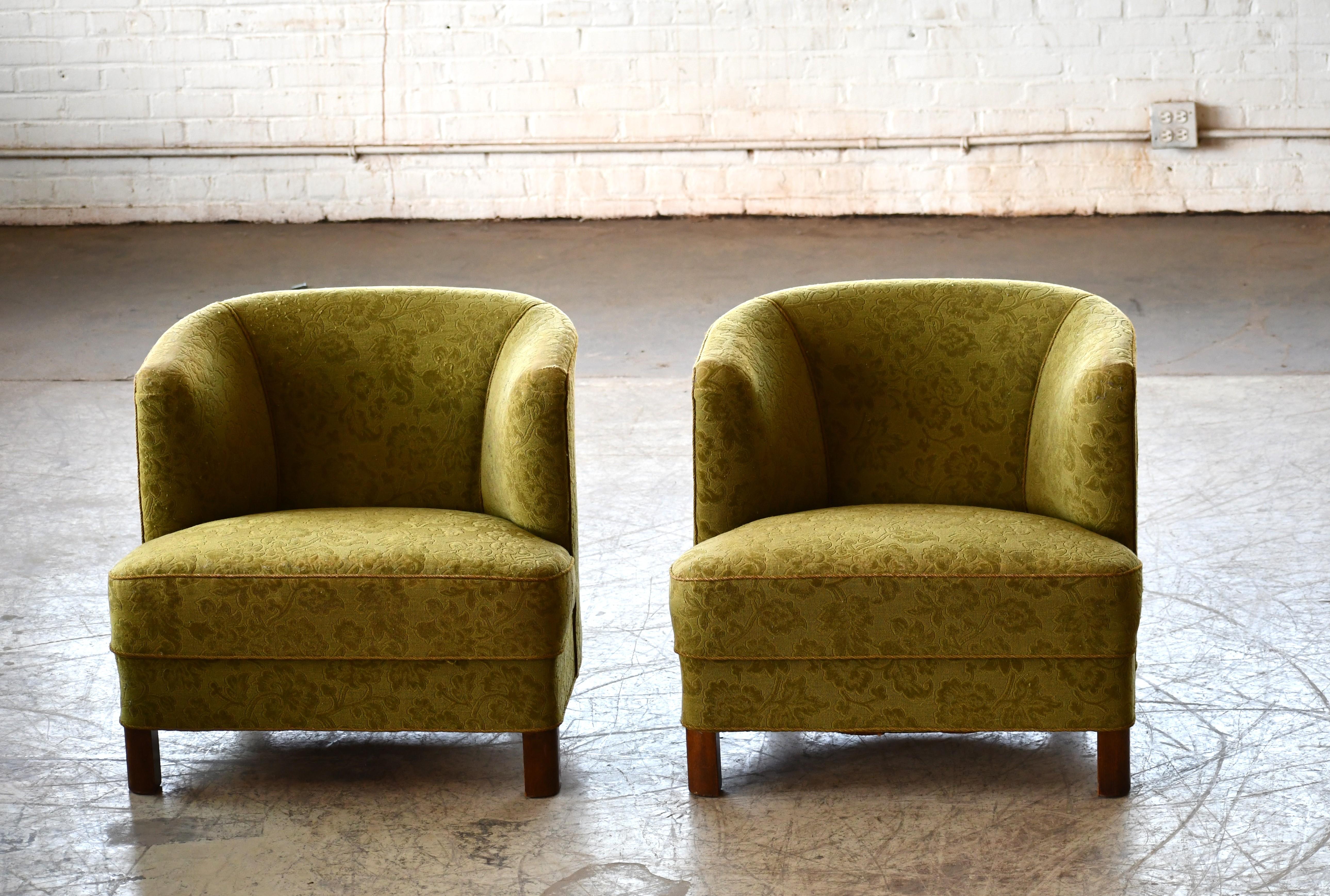 Pair of Ultracool Late Art Deco or Early Midcentury Danish Lounge Chairs 1940's In Good Condition In Bridgeport, CT
