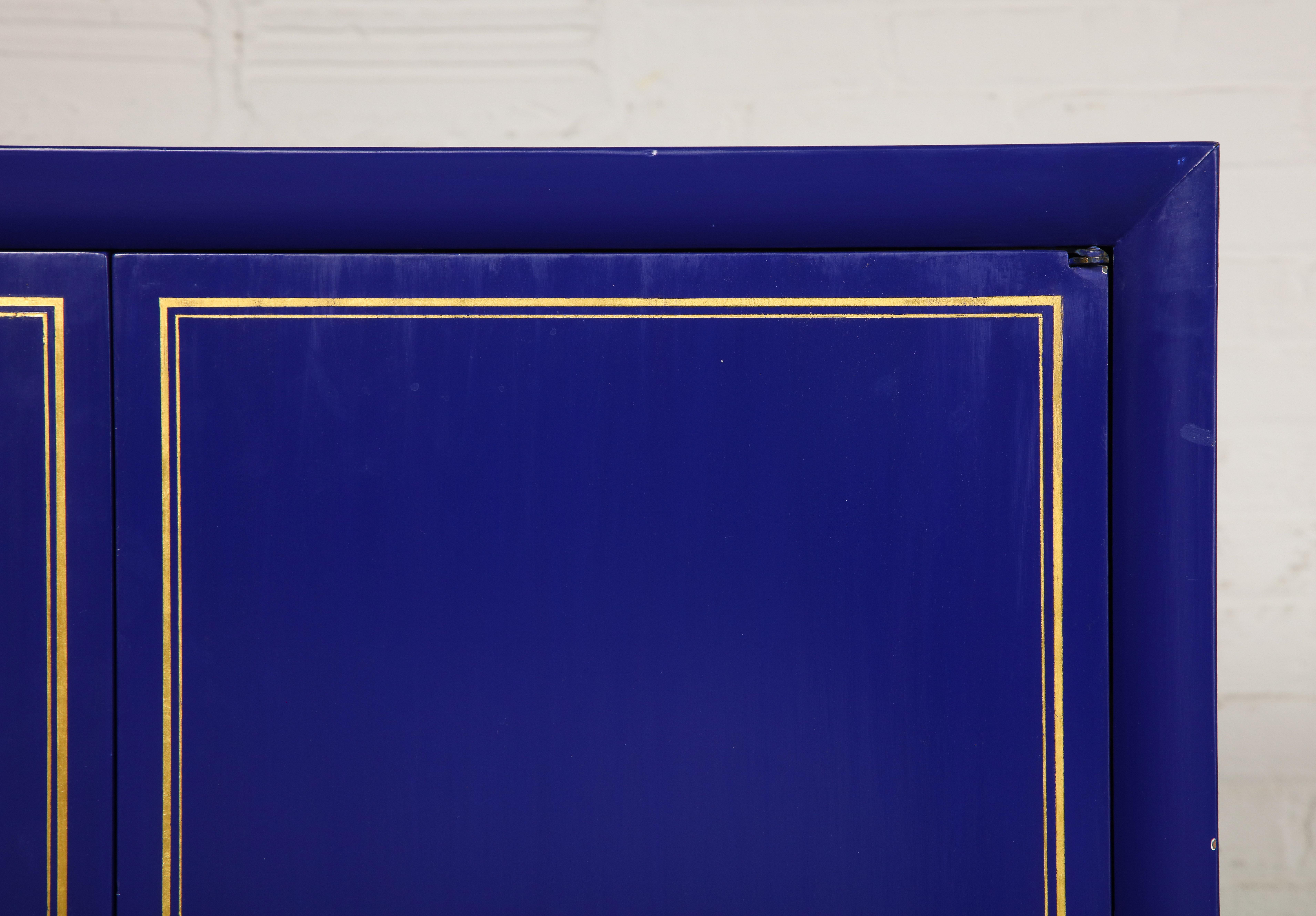 American Pair of Ultramarine Blue and Gilt Side Cabinets