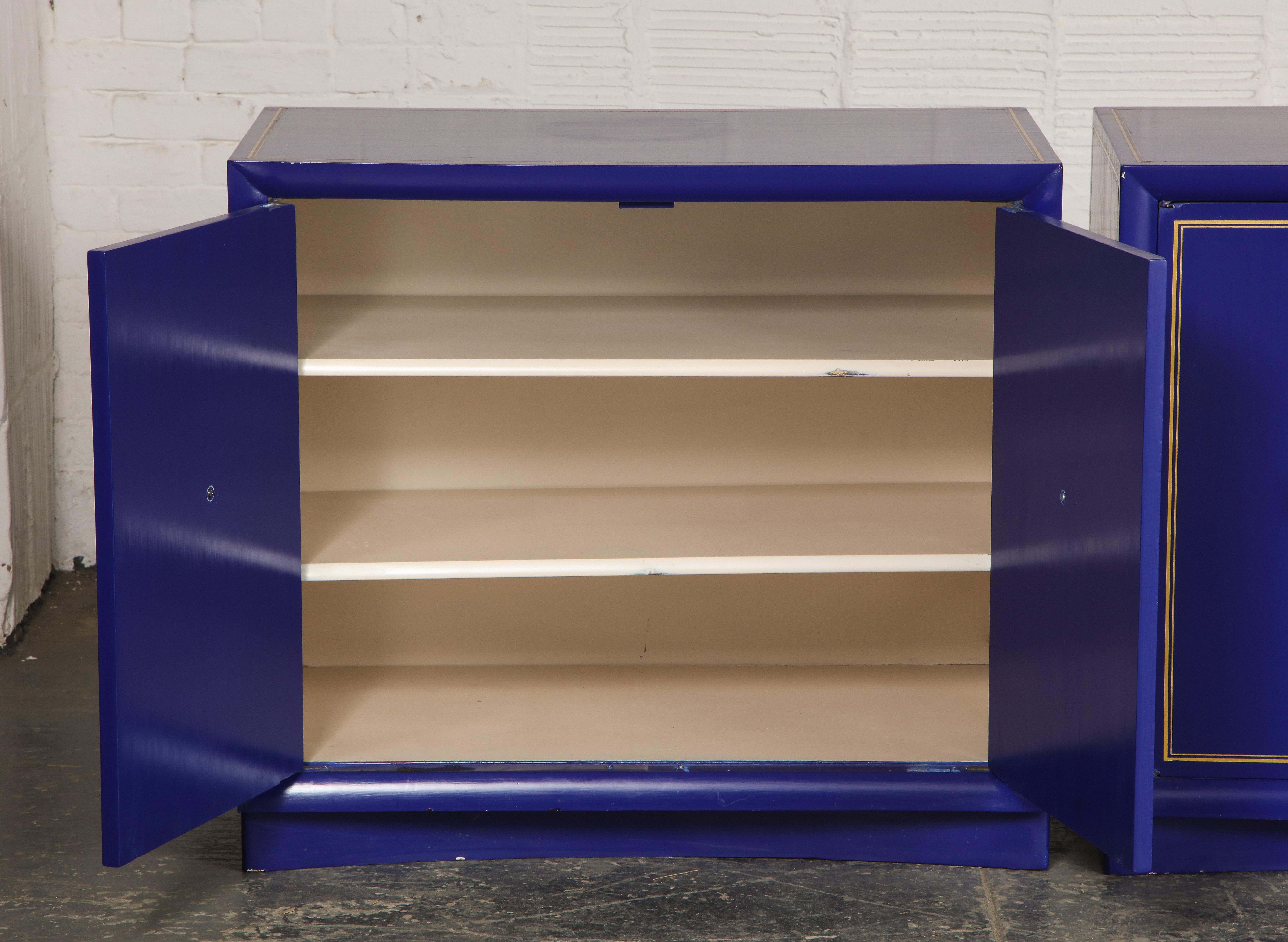 Wood Pair of Ultramarine Blue and Gilt Side Cabinets