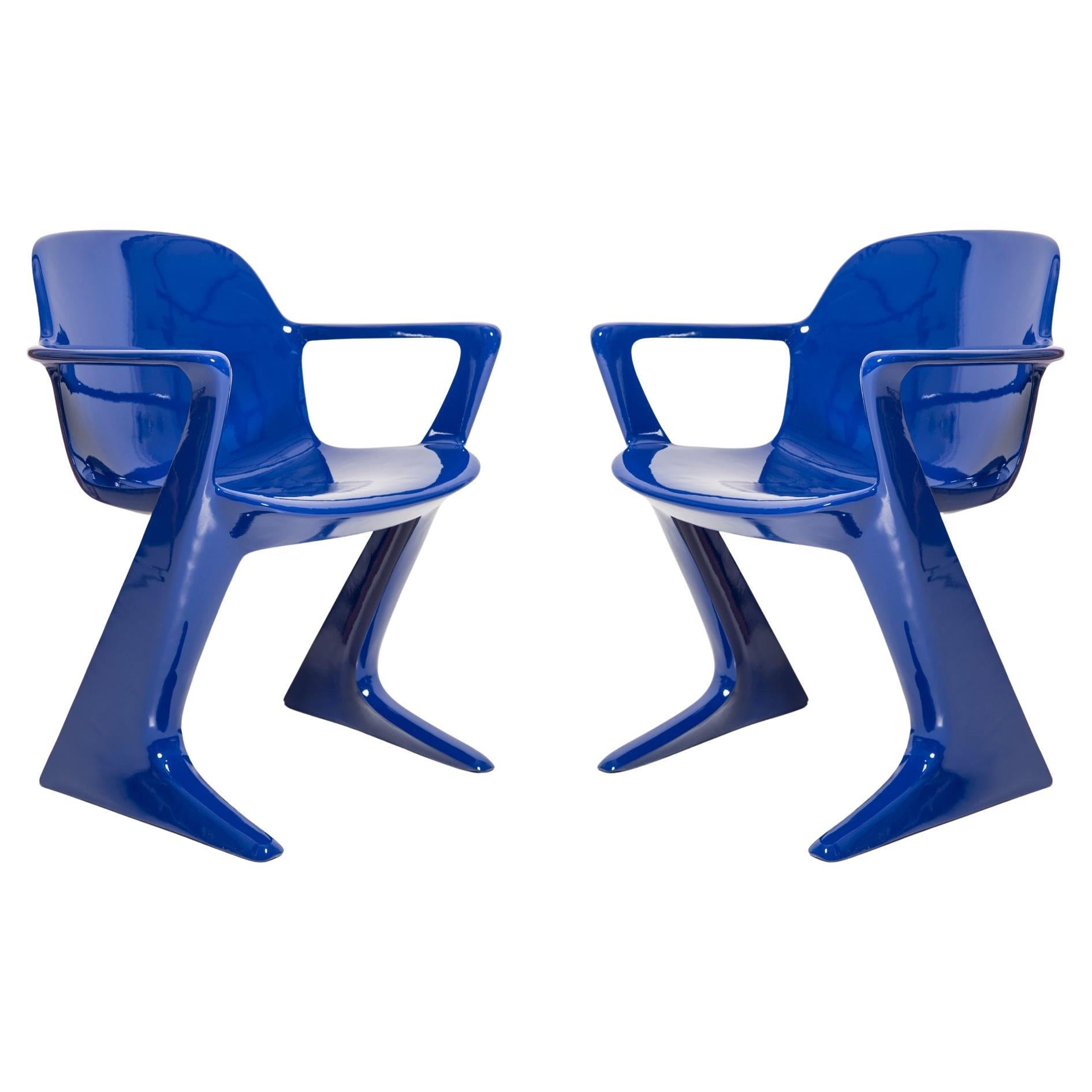 Pair of Ultramarine Blue Kangaroo Chairs Designed by Ernst Moeckl, Germany, 1968