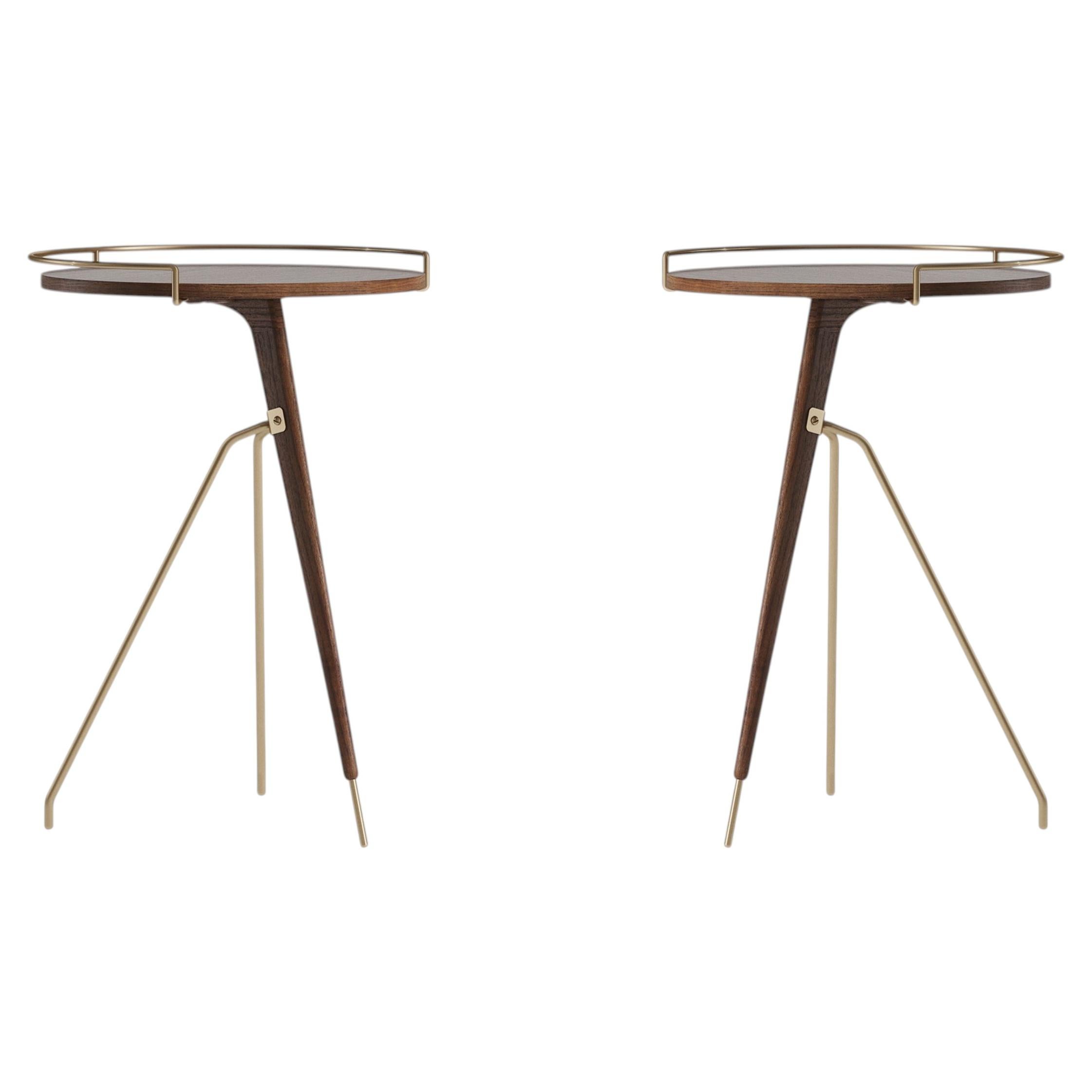 Pair of Umanoff Side Tables, H60-Solid Walnut / Brass-by Arthur Umanoff for Audo