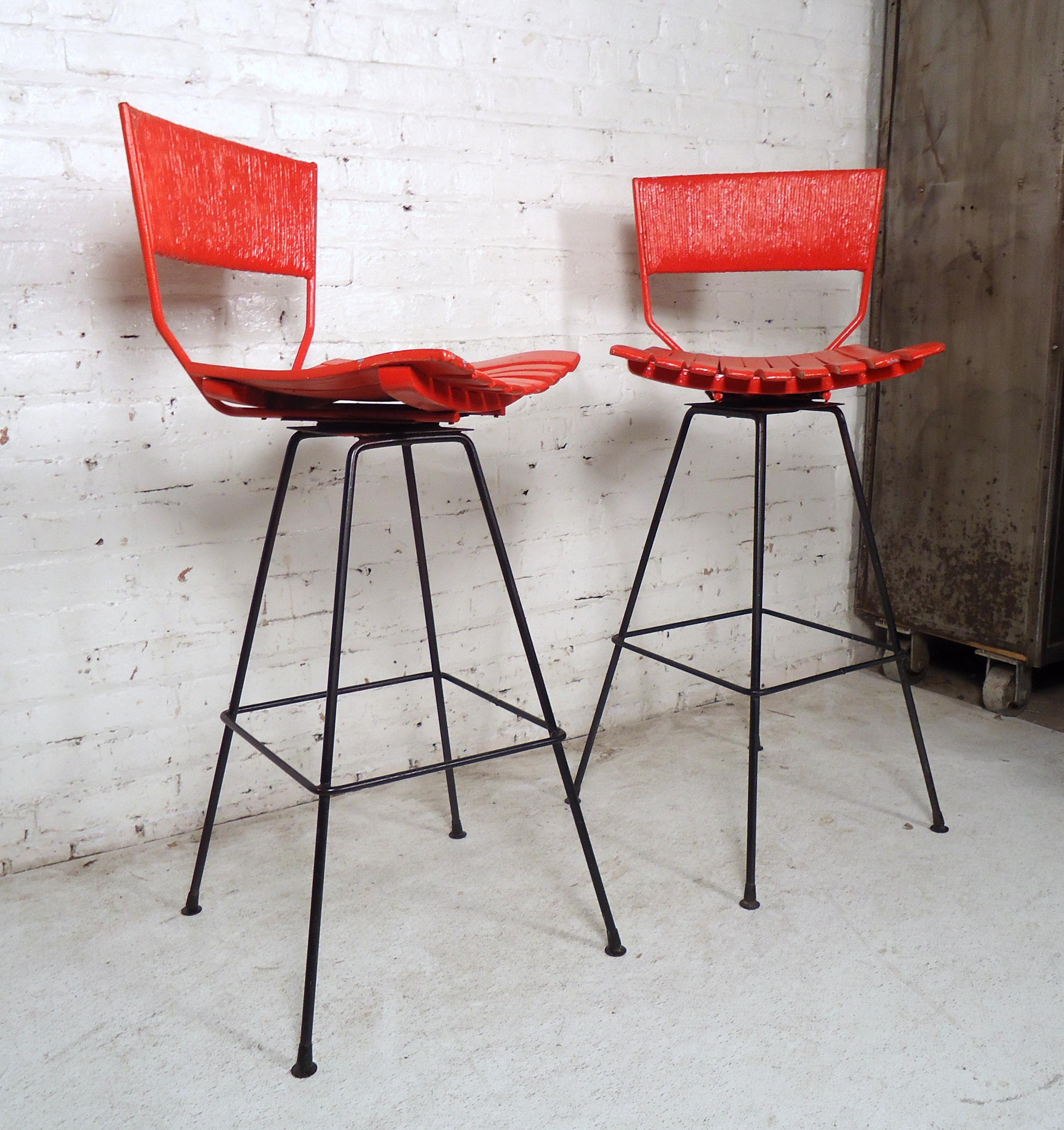 Mid-Century Modern Pair of Umanoff Style Red Stools For Sale