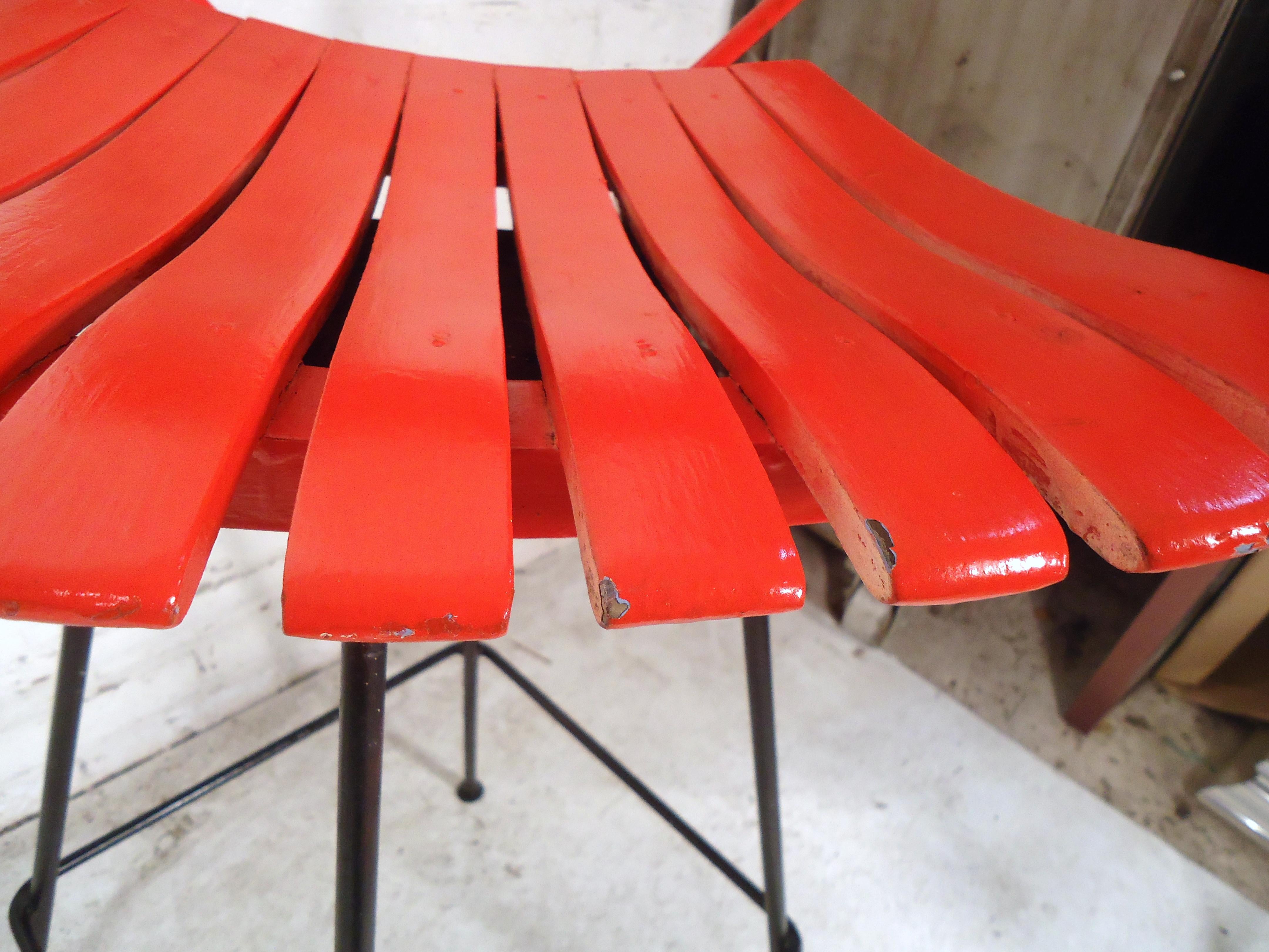 Iron Pair of Umanoff Style Red Stools For Sale
