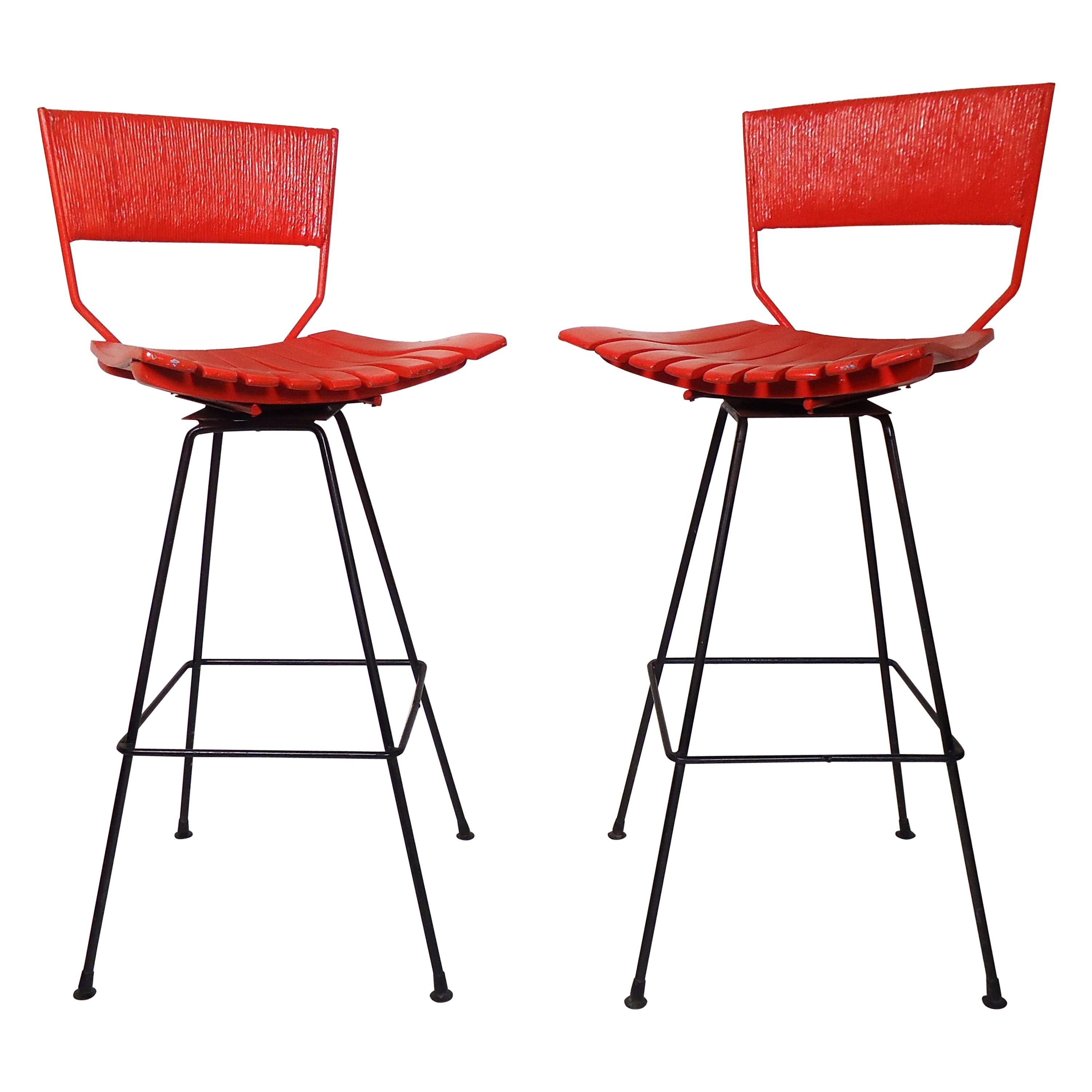 Pair of Umanoff Style Red Stools For Sale