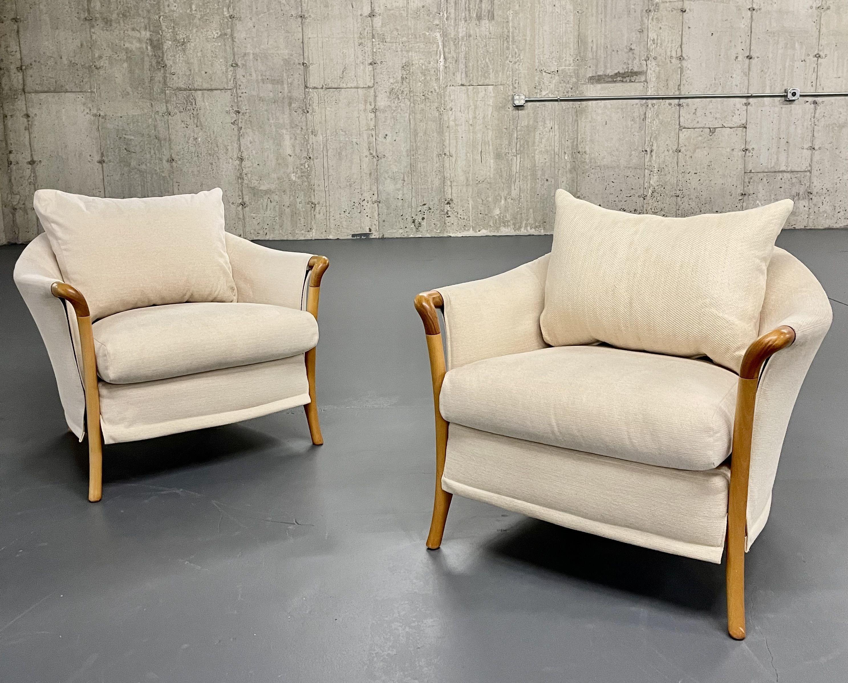 Italian Pair of Umberto Asnago for Giorgetti Lounge Chairs, Arm Chairs, Bergeres, Italy