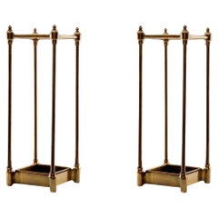 Pair of Umbrella Stands, Antique Brass Finish, Drip Tray Included.