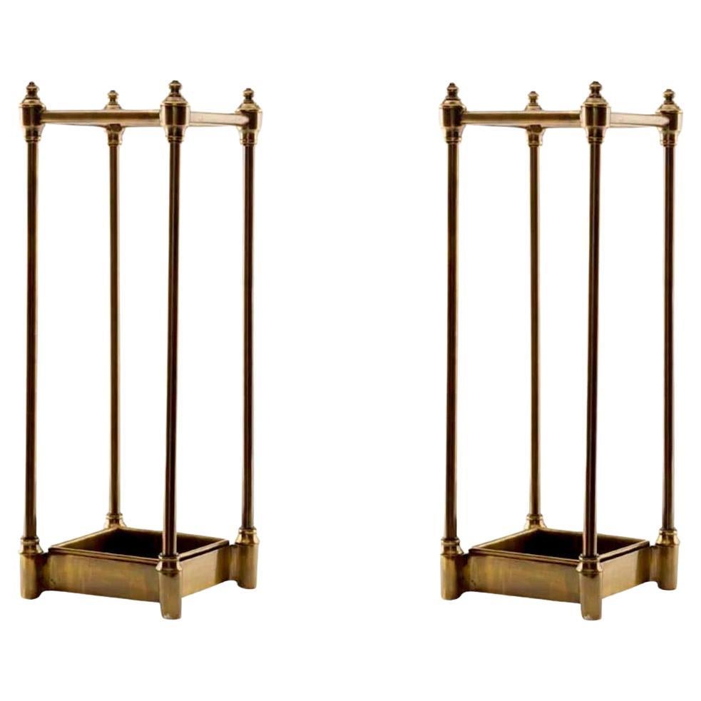 Pair of Umbrella Stands, Antique Brass Finish, Drip Tray Included.