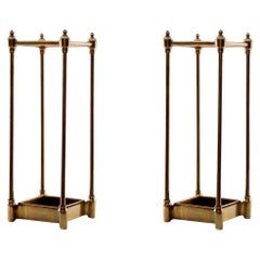 Pair of Umbrella Stands, Antique Brass Finish, Drip Tray Included.