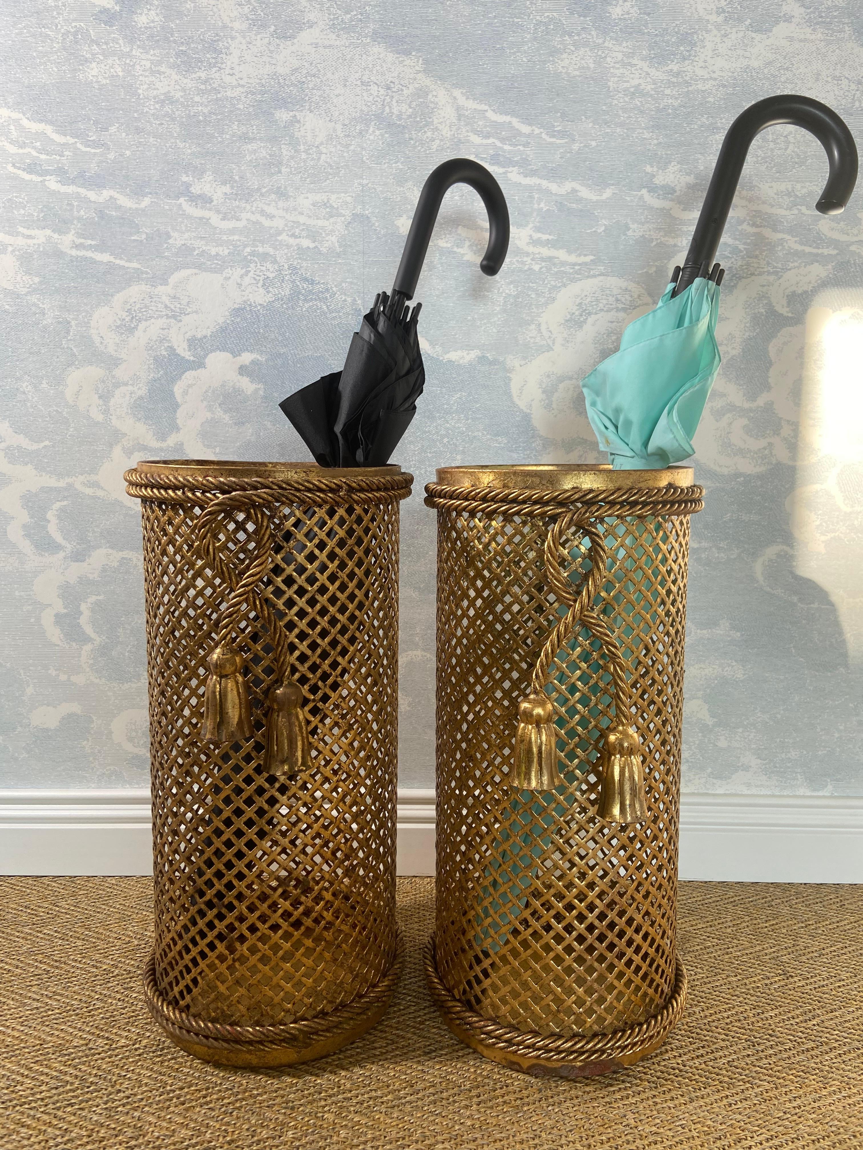 Italian Pair of Umbrella Stands by Li Puma, Firenze, Italy, 1950's Hollywood Regency