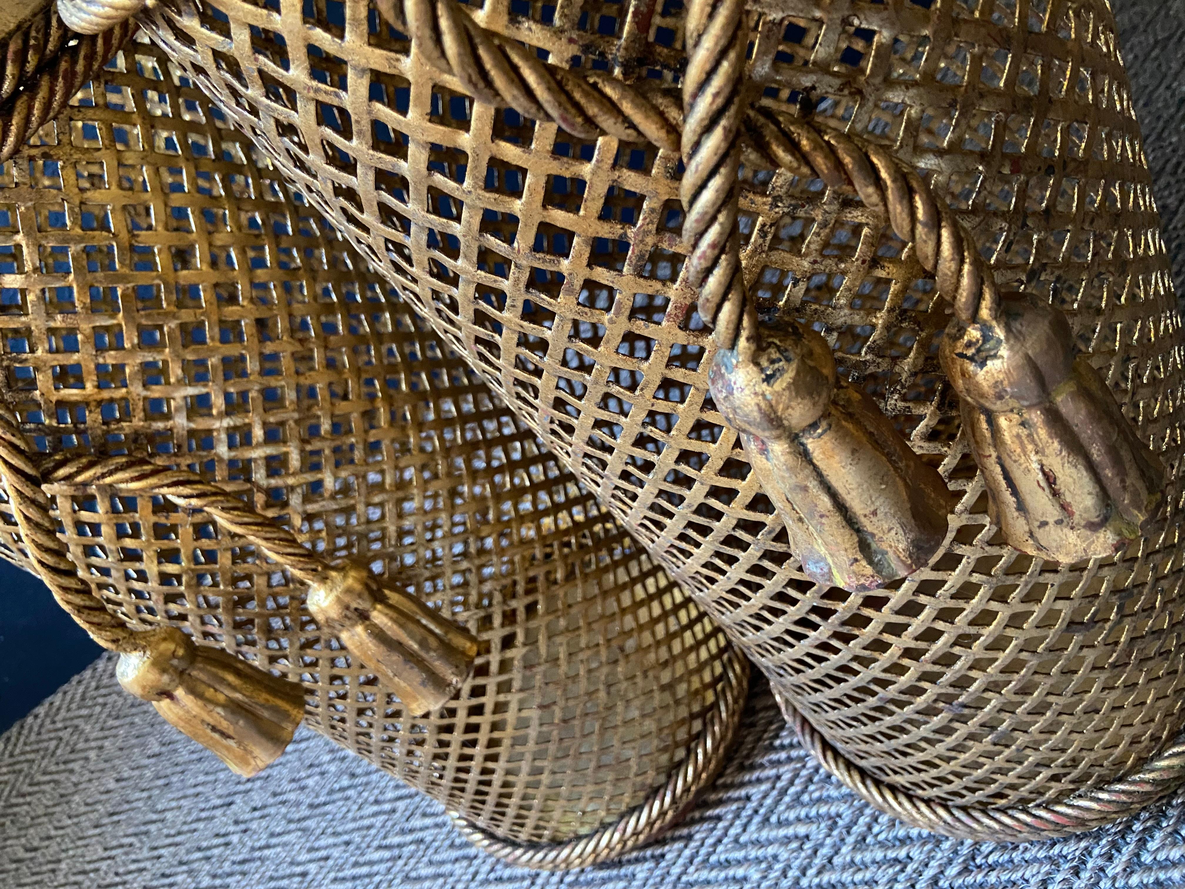 Gilt Pair of Umbrella Stands by Li Puma, Firenze, Italy, 1950's Hollywood Regency
