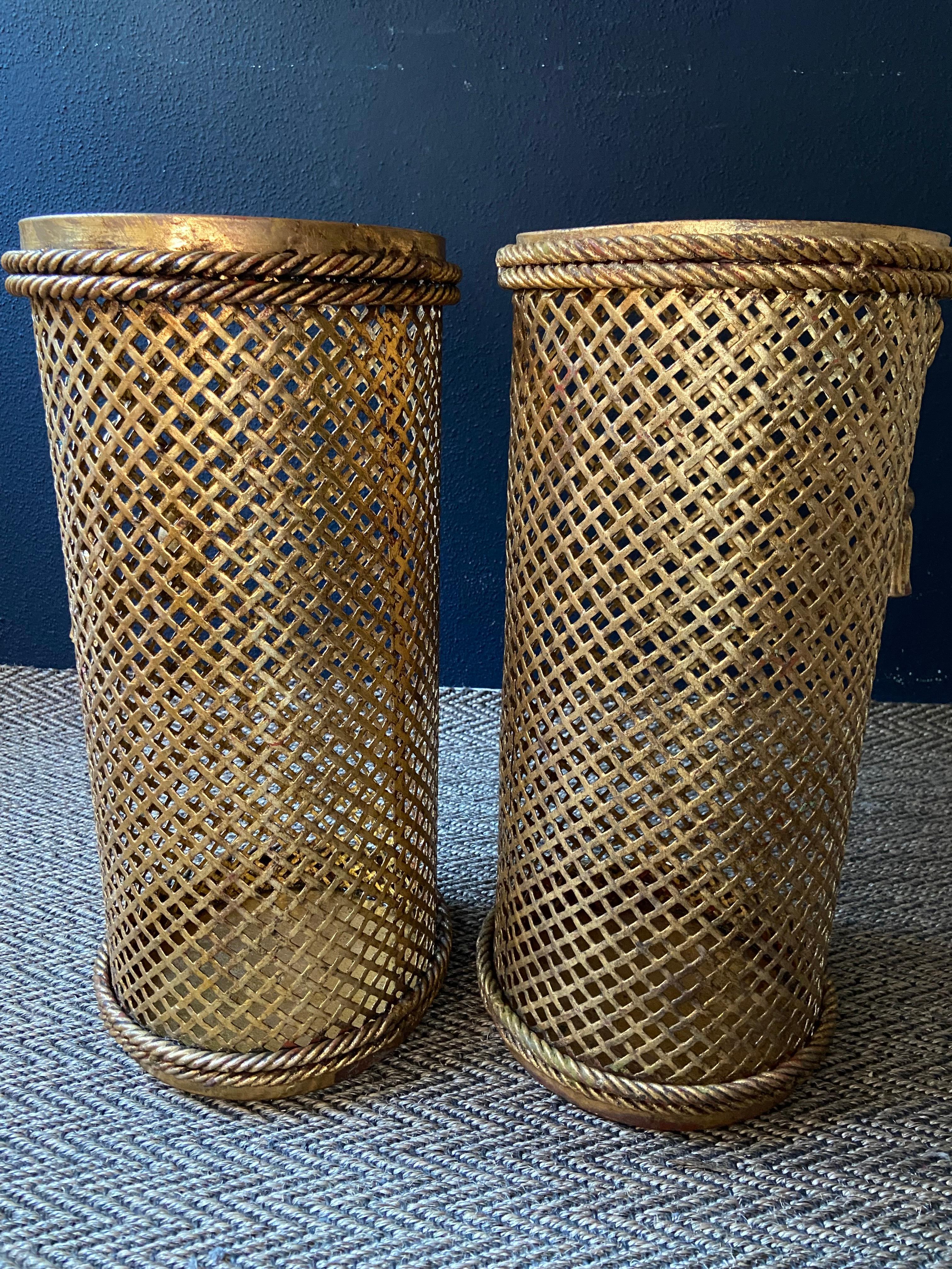 Metal Pair of Umbrella Stands by Li Puma, Firenze, Italy, 1950's Hollywood Regency