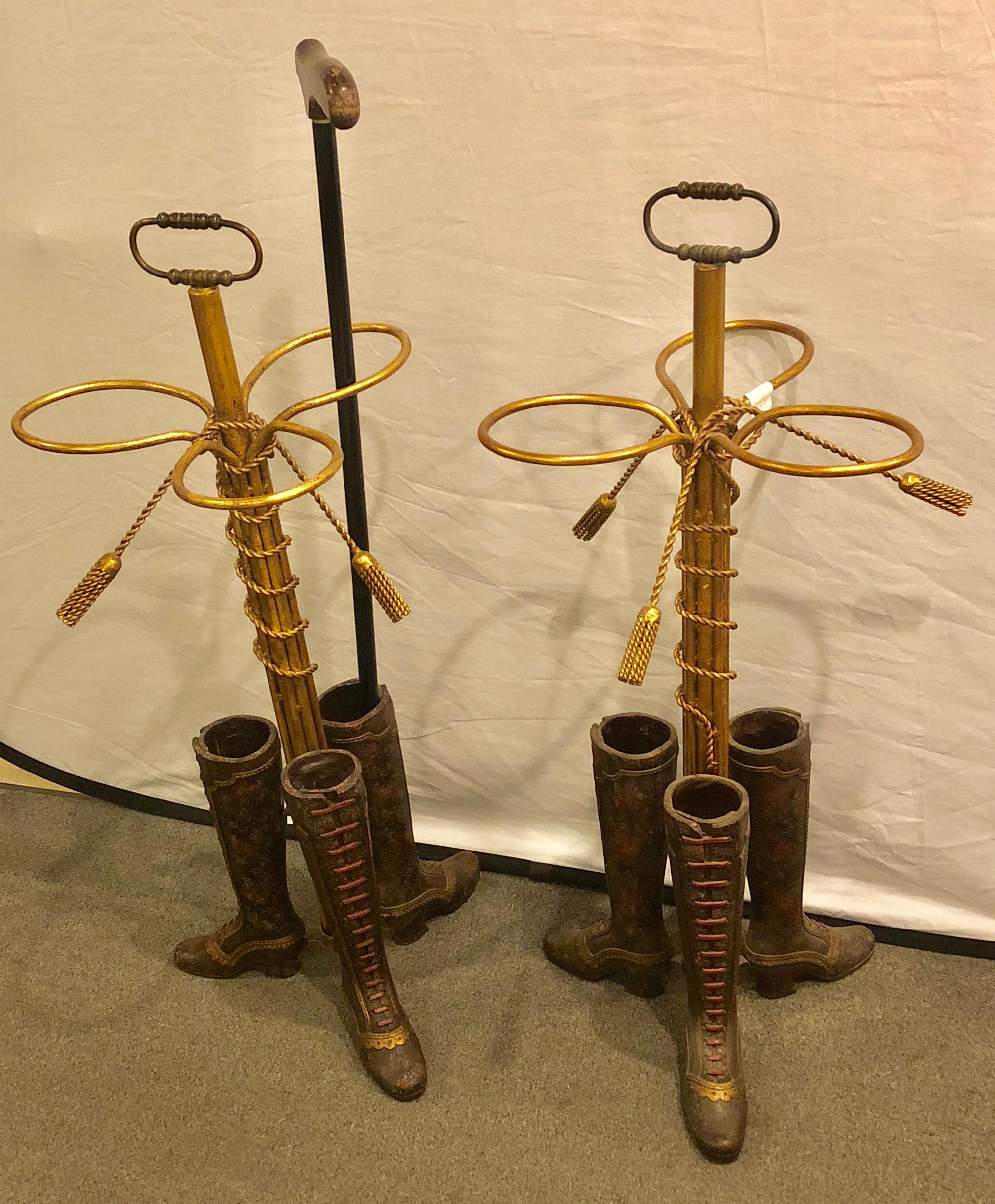 Pair of Umbrella Stands Each Depicting Painted Boots on Bronze from Base 3