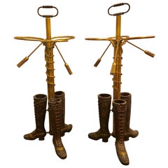 Pair of Umbrella Stands Each Depicting Painted Boots on Bronze from Base