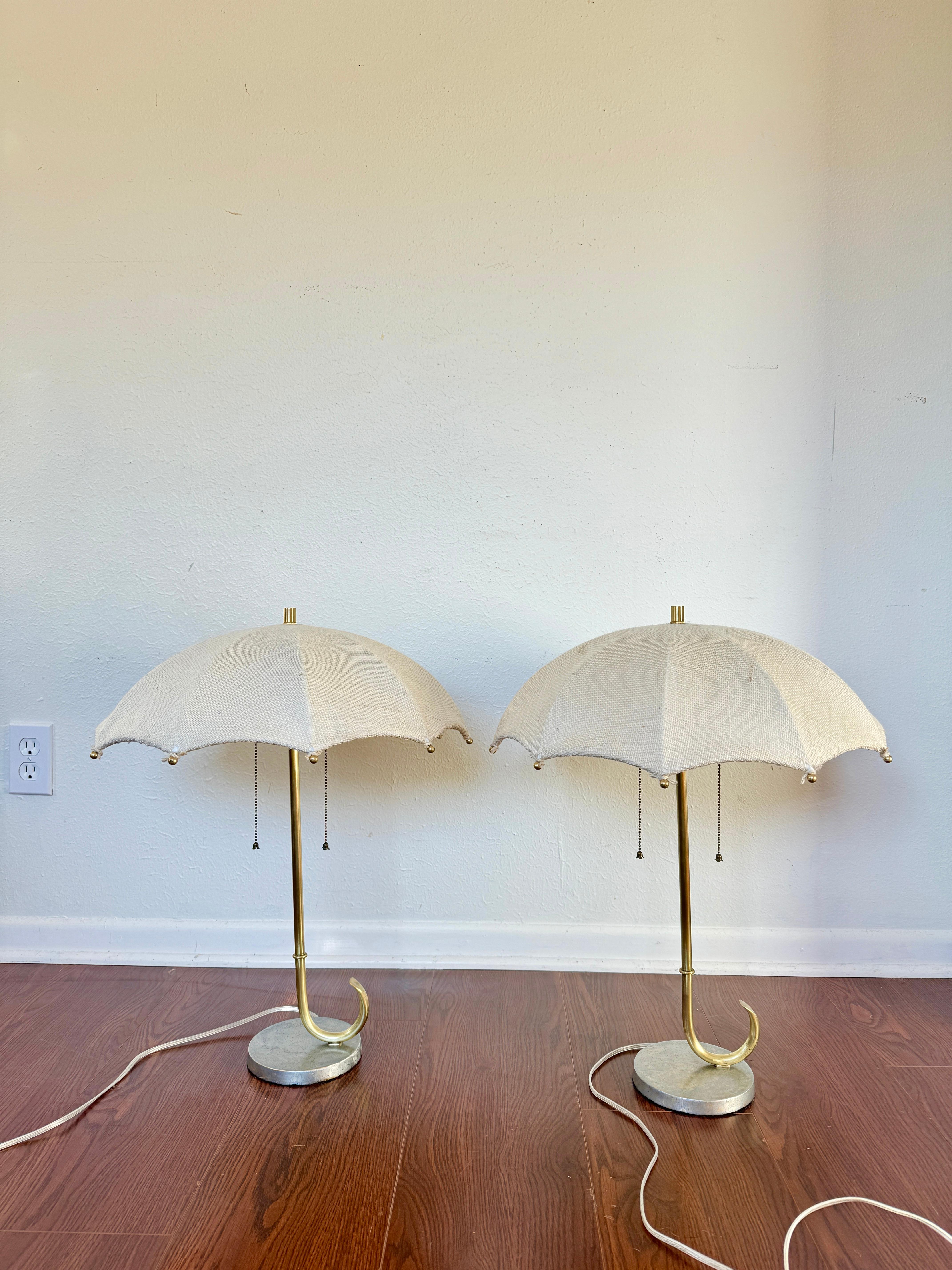 Pair of umbrella table lamps by Gilbert Rohde for Mutual Sunset lamp co 1930s For Sale 12