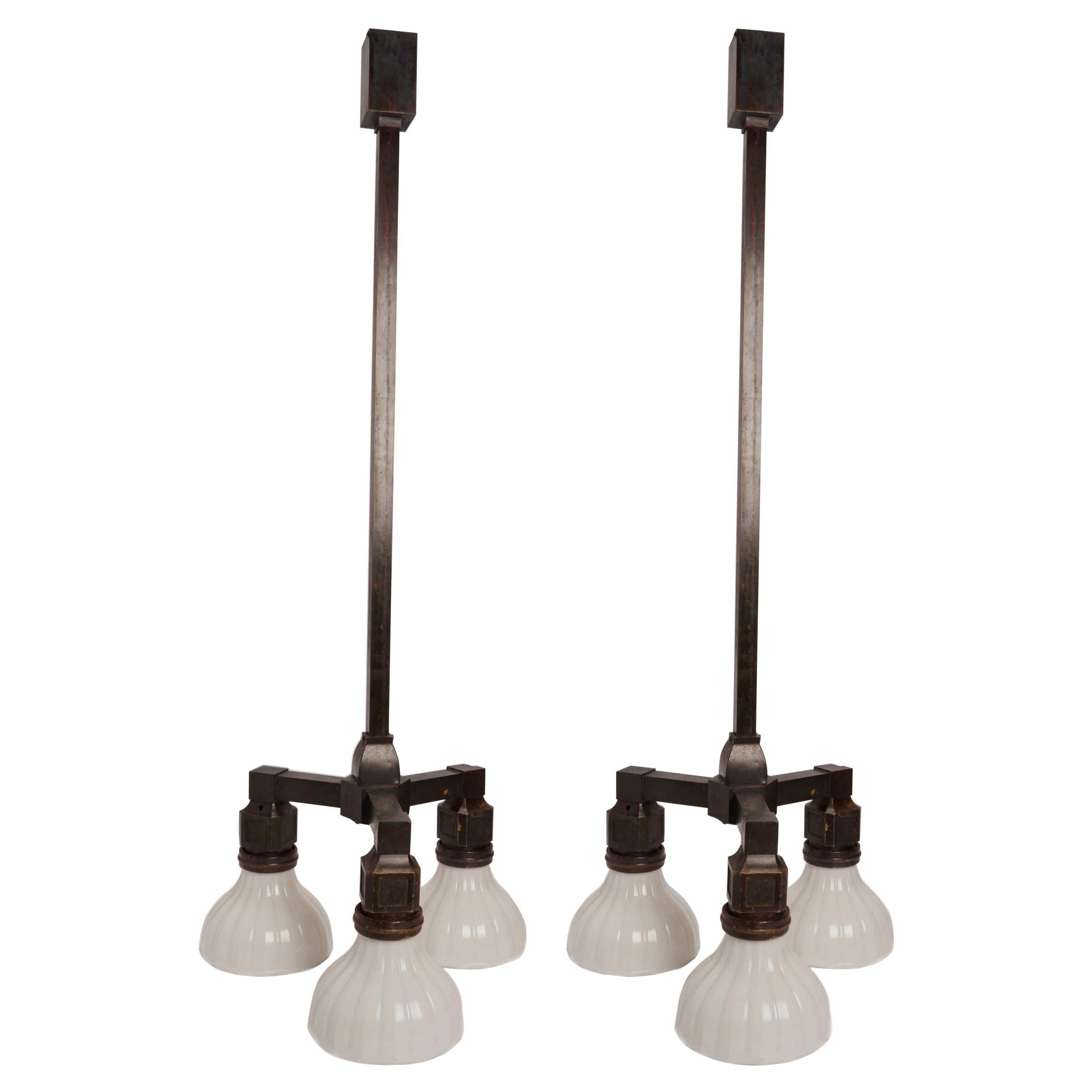 Pair of Underground Furnishing Swinging Lamps, USA, 1910 For Sale
