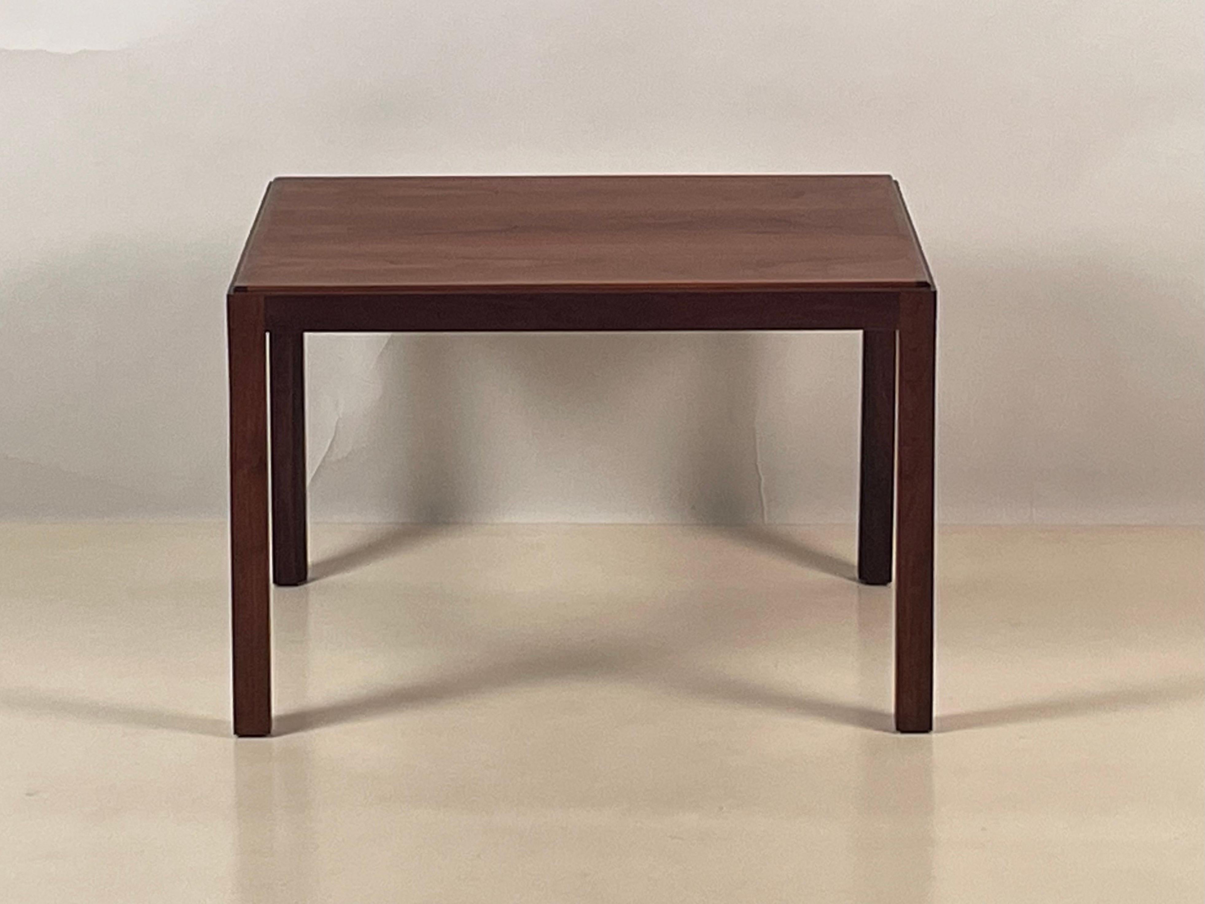 Pair of chic understated polished walnut end /side tables by Brown Saltman.