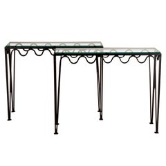 Paar wellenförmige Konsolen aus Schmiedeeisen und Glas "Méandre" von Design Frères