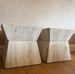 Pair of unfilled travertine side tables