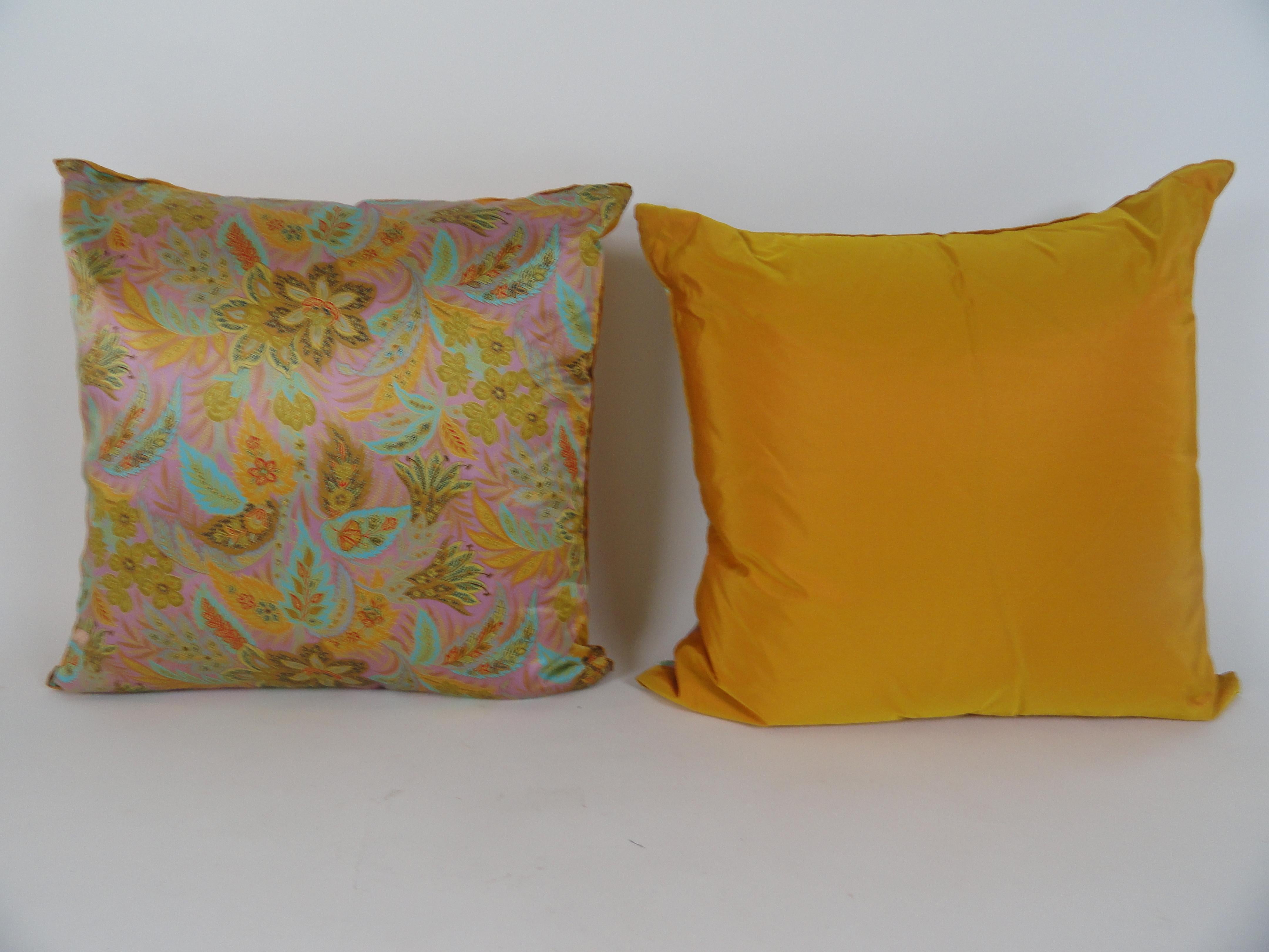 Pair of Emmanuel Ungaro couture silk pillows. Backed in Clarence House acetate. 24