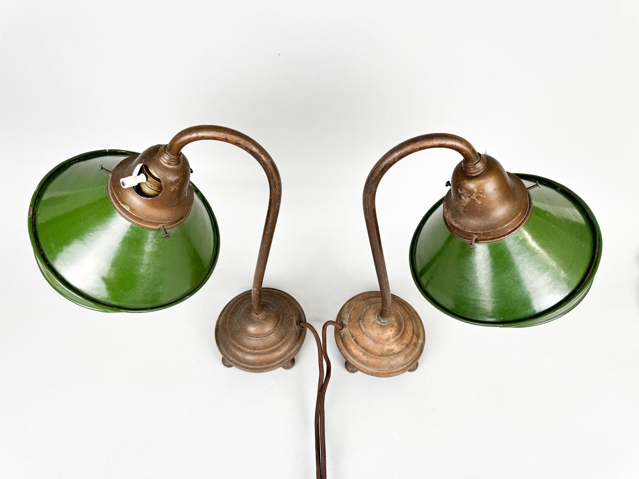 Pair of Unique 1920's Enamel & Cast Iron Desk Lamps, Czechoslovakia For Sale 10