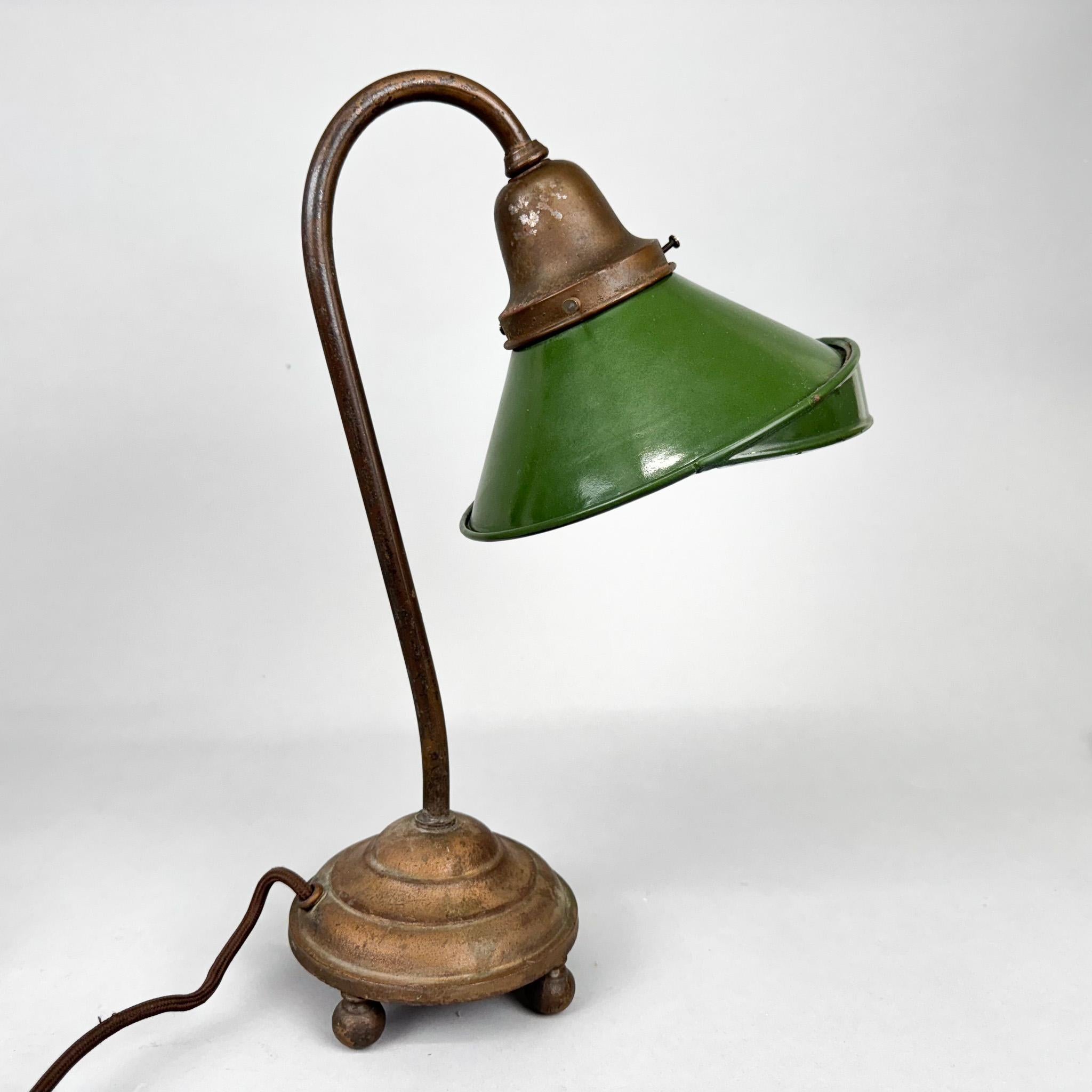 Pair of Unique 1920's Enamel & Cast Iron Desk Lamps, Czechoslovakia For Sale 11