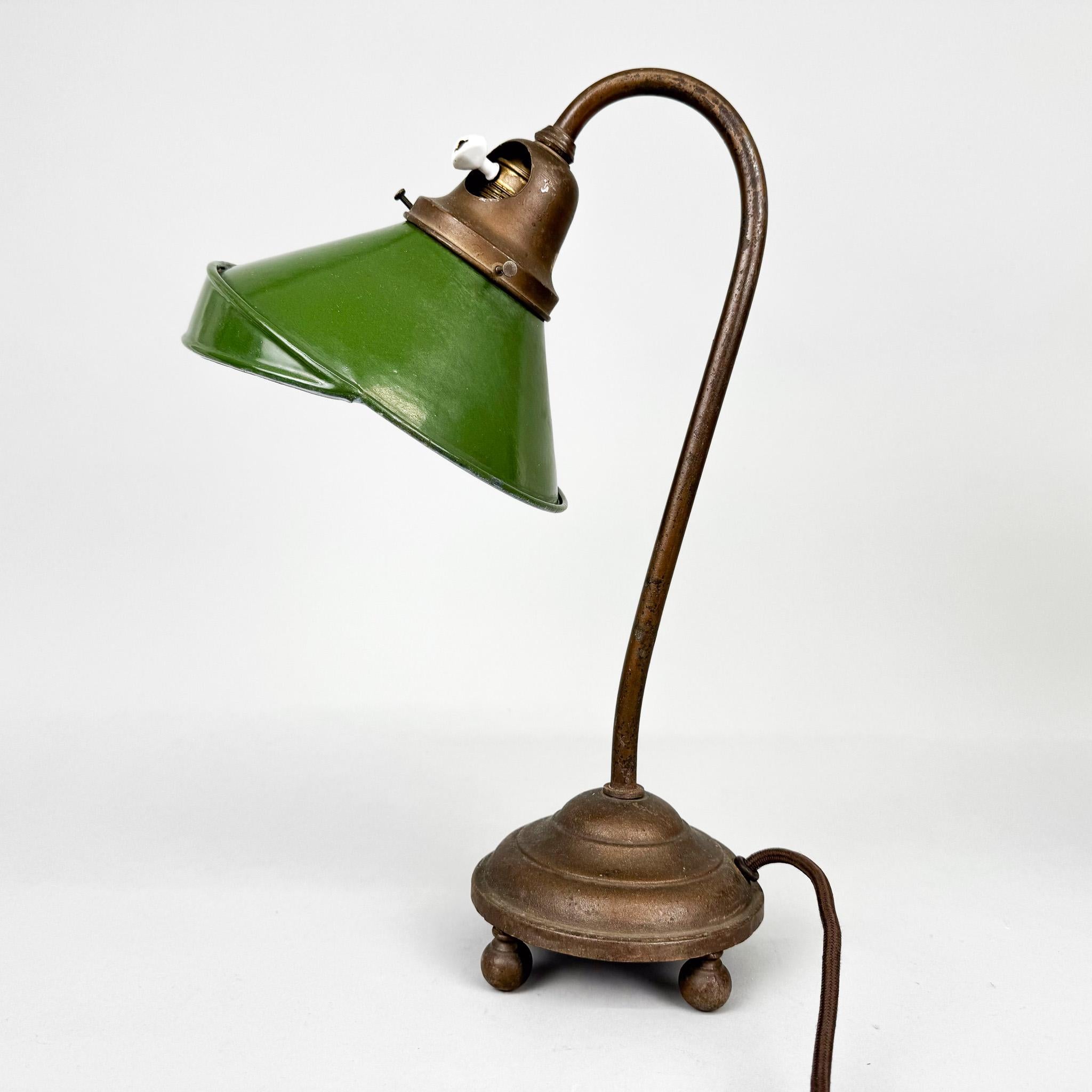 Pair of Unique 1920's Enamel & Cast Iron Desk Lamps, Czechoslovakia For Sale 12