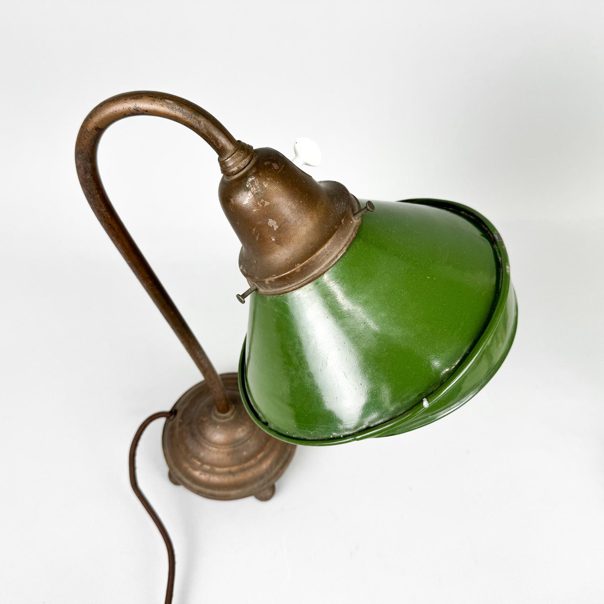Pair of Unique 1920's Enamel & Cast Iron Desk Lamps, Czechoslovakia For Sale 13