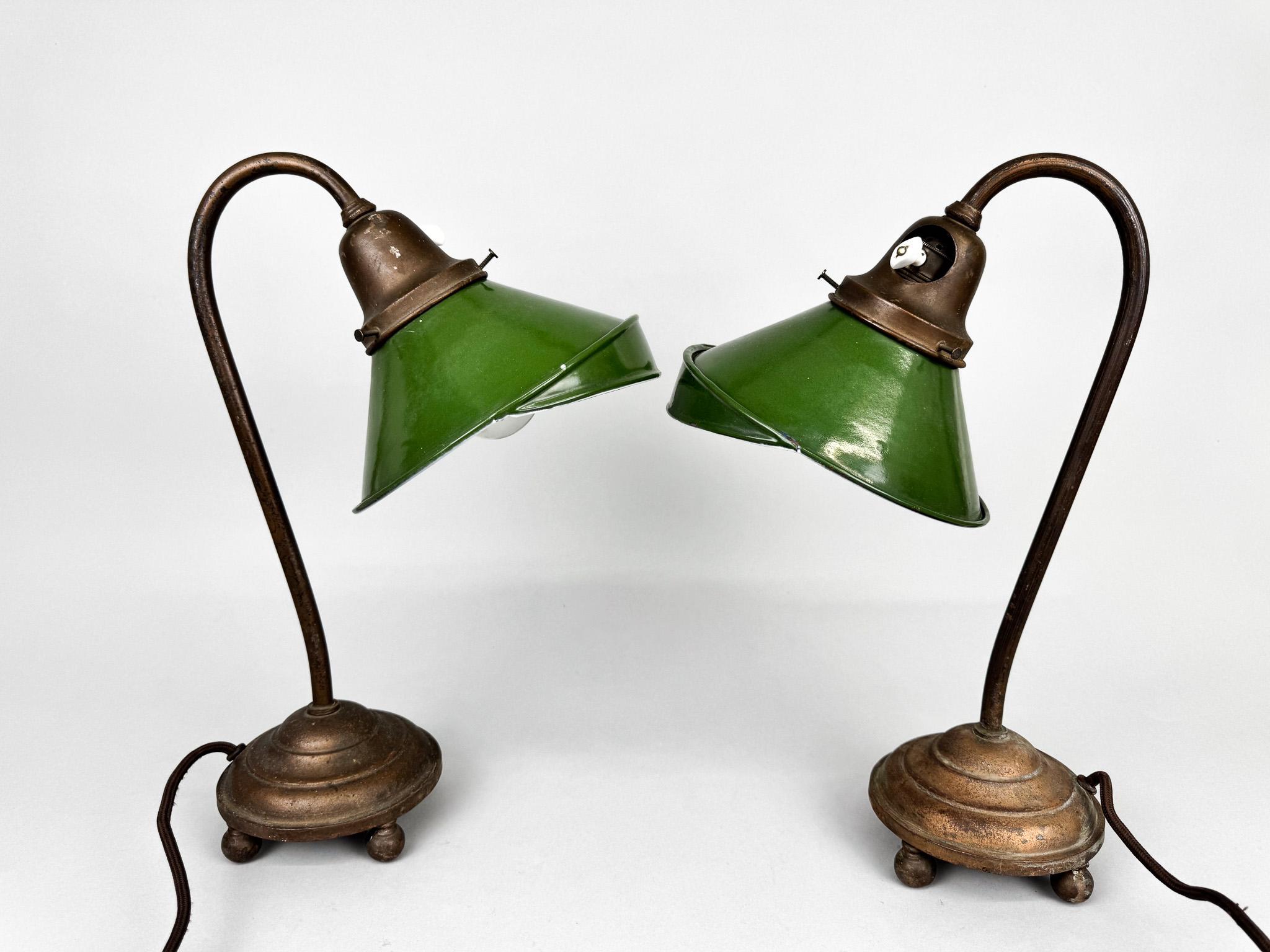 Pair of Unique 1920's Enamel & Cast Iron Desk Lamps, Czechoslovakia For Sale 14