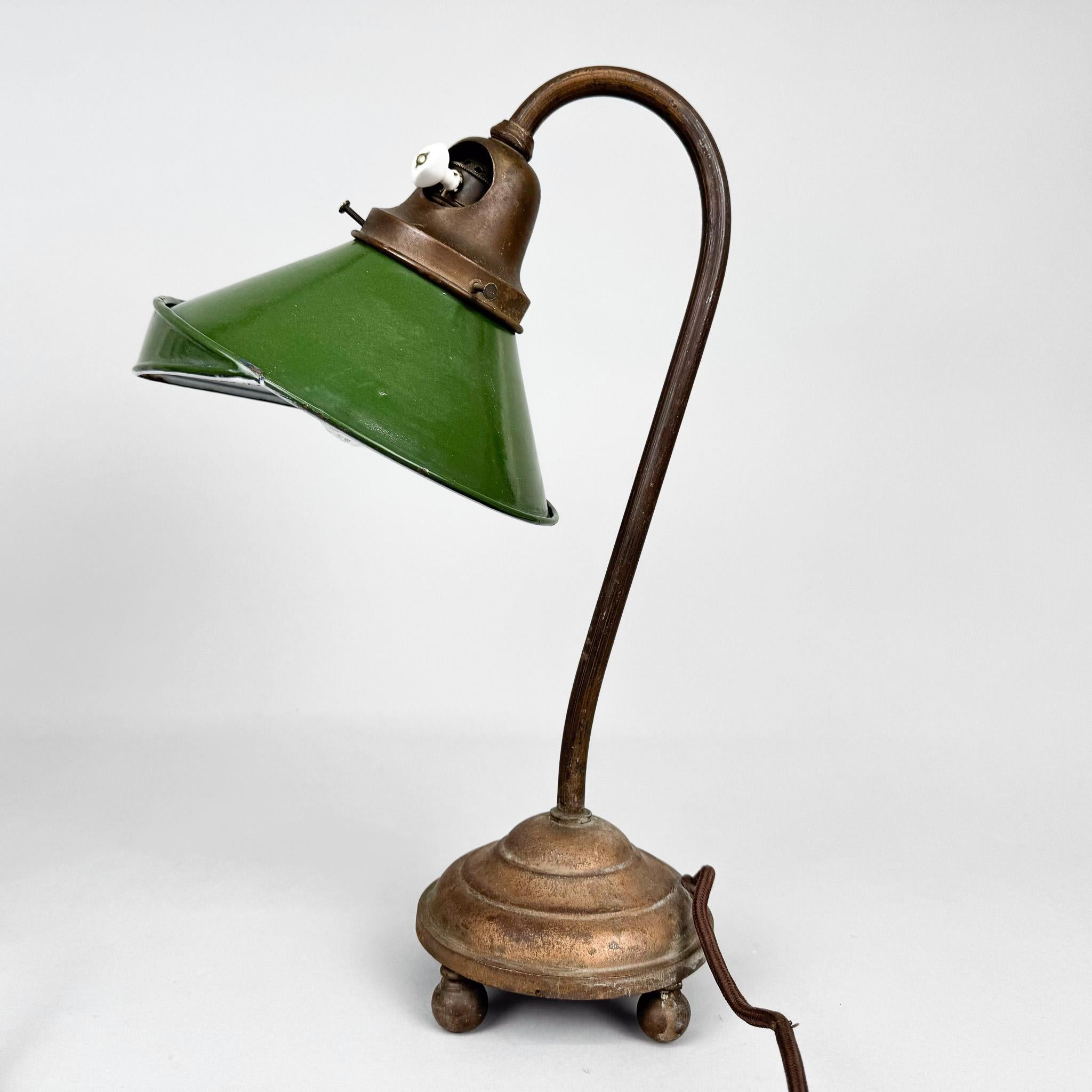 Pair of Unique 1920's Enamel & Cast Iron Desk Lamps, Czechoslovakia For Sale 1