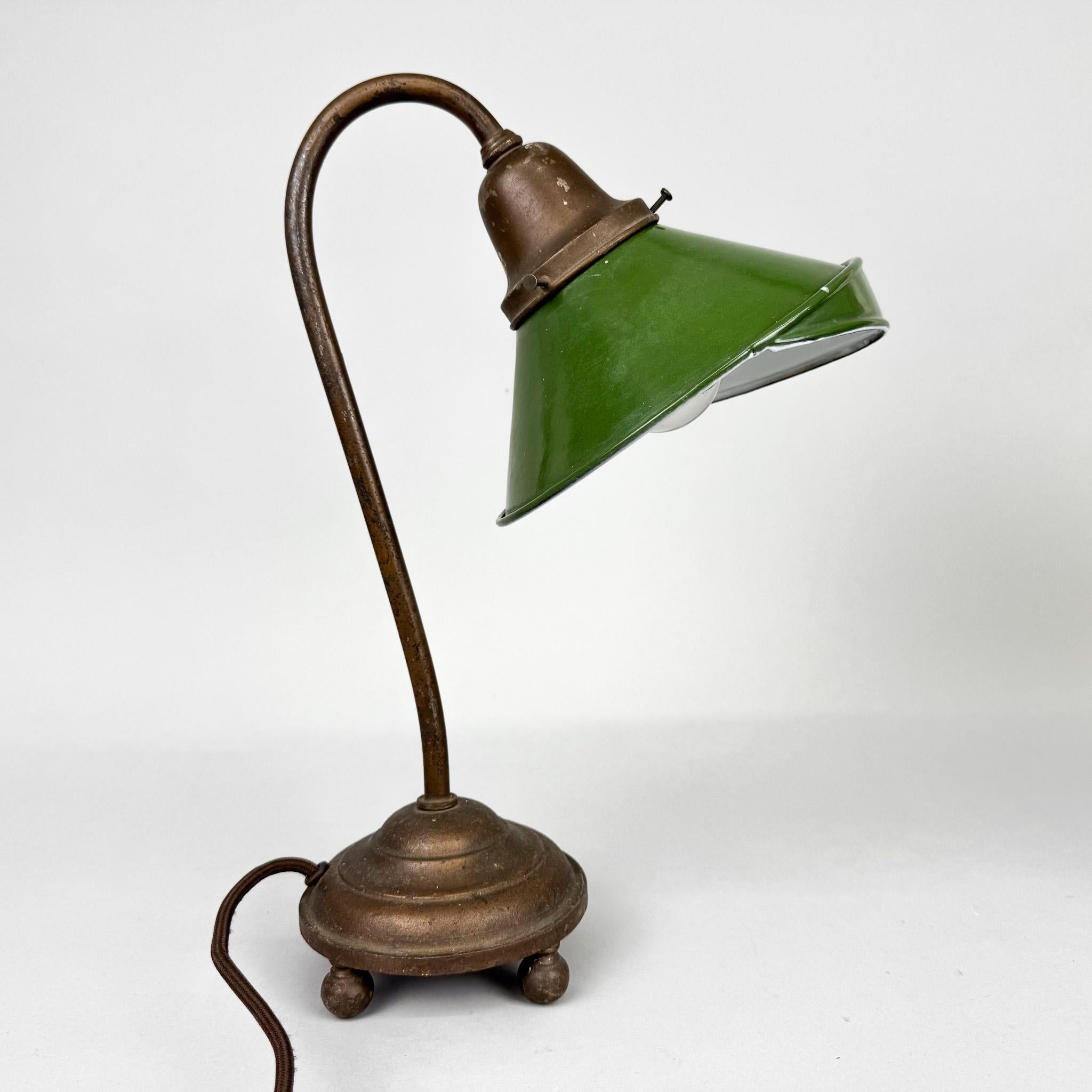 Pair of Unique 1920's Enamel & Cast Iron Desk Lamps, Czechoslovakia For Sale 2