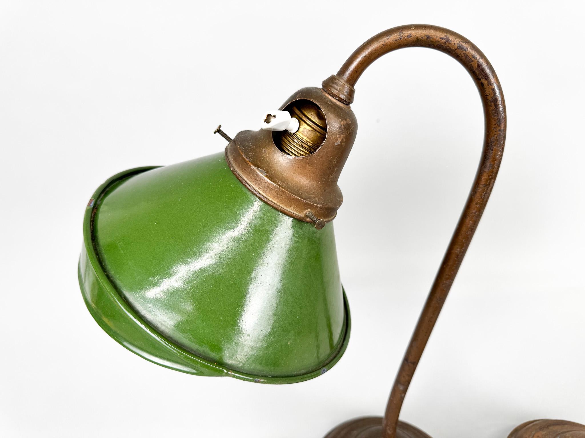 Pair of Unique 1920's Enamel & Cast Iron Desk Lamps, Czechoslovakia For Sale 3