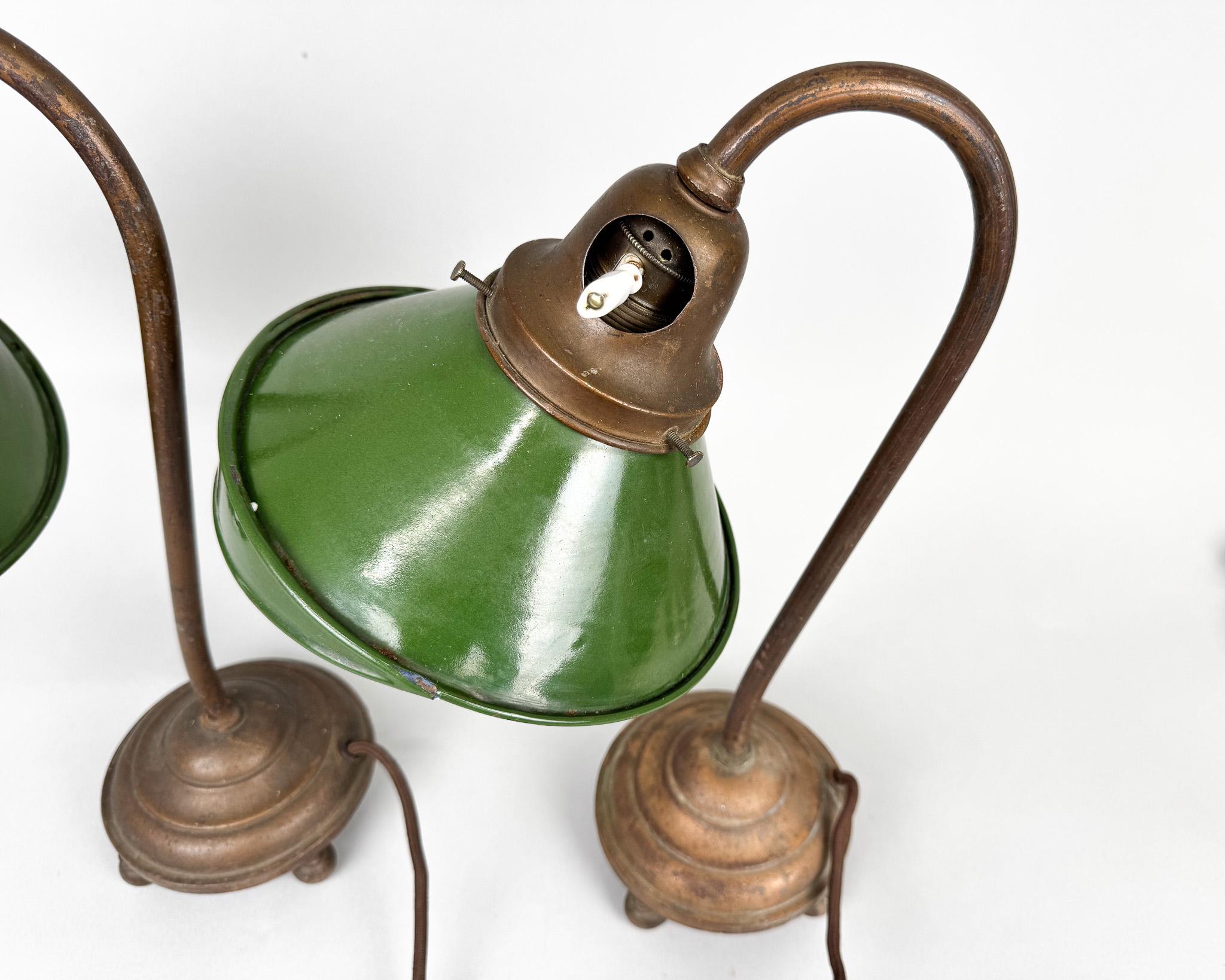 Pair of Unique 1920's Enamel & Cast Iron Desk Lamps, Czechoslovakia For Sale 4