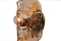 Pair of Unique 1970s Hand Cast Murano Glass Wall Sconces in Antique Brass