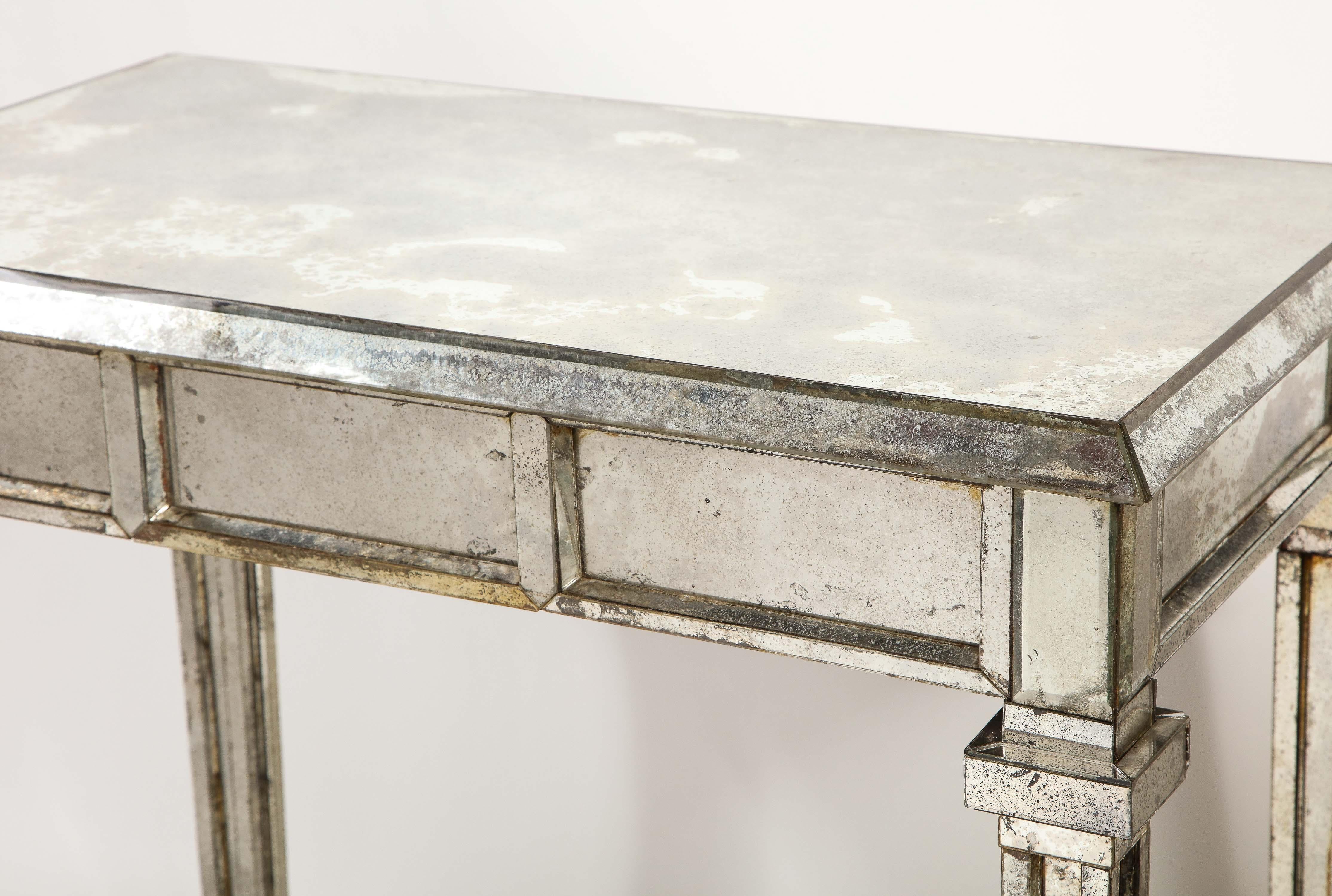 20th Century Pair of Unique Antique French Art Deco Rectangular Form Mirrored Console Tables