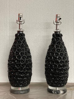Pair of Unique Black Ebene Parisian Table Lamps