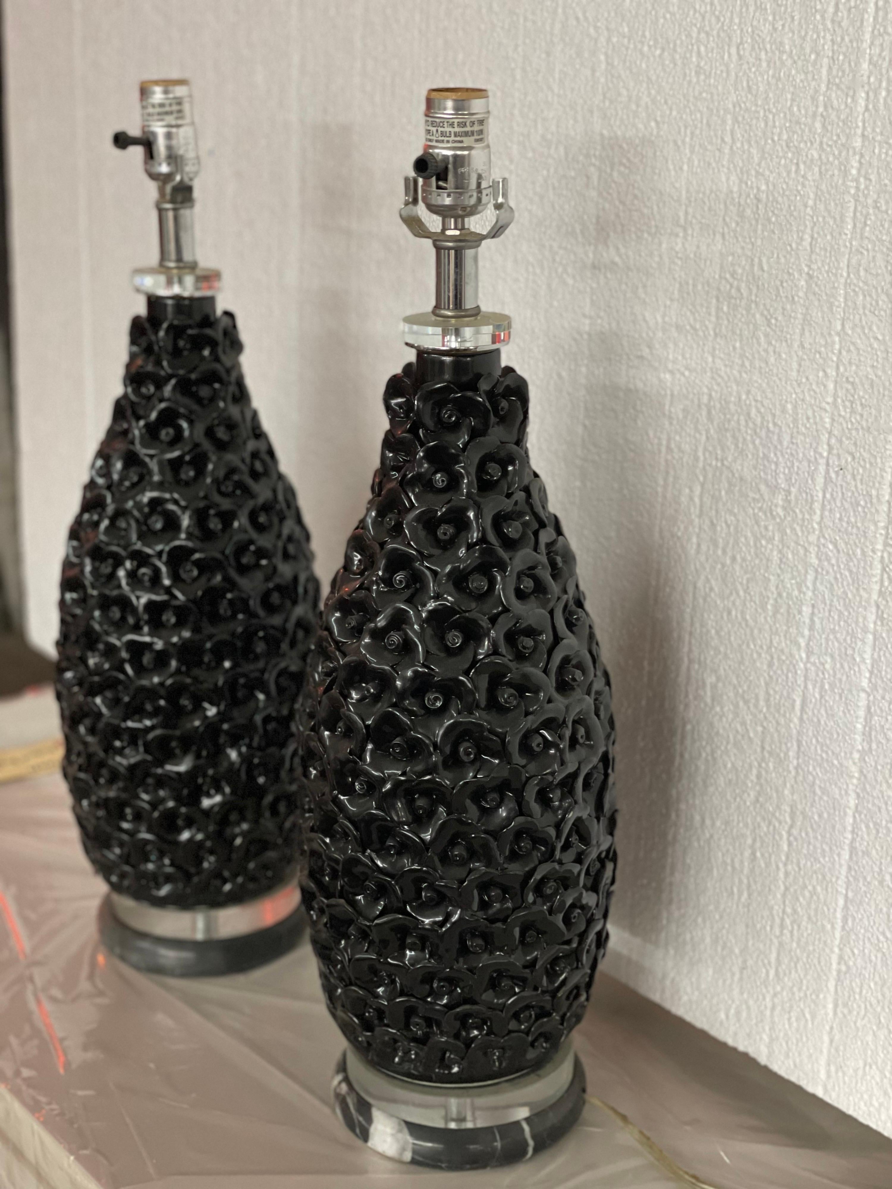 European Pair of Unique Black Ebene Parisian Table Lamps For Sale