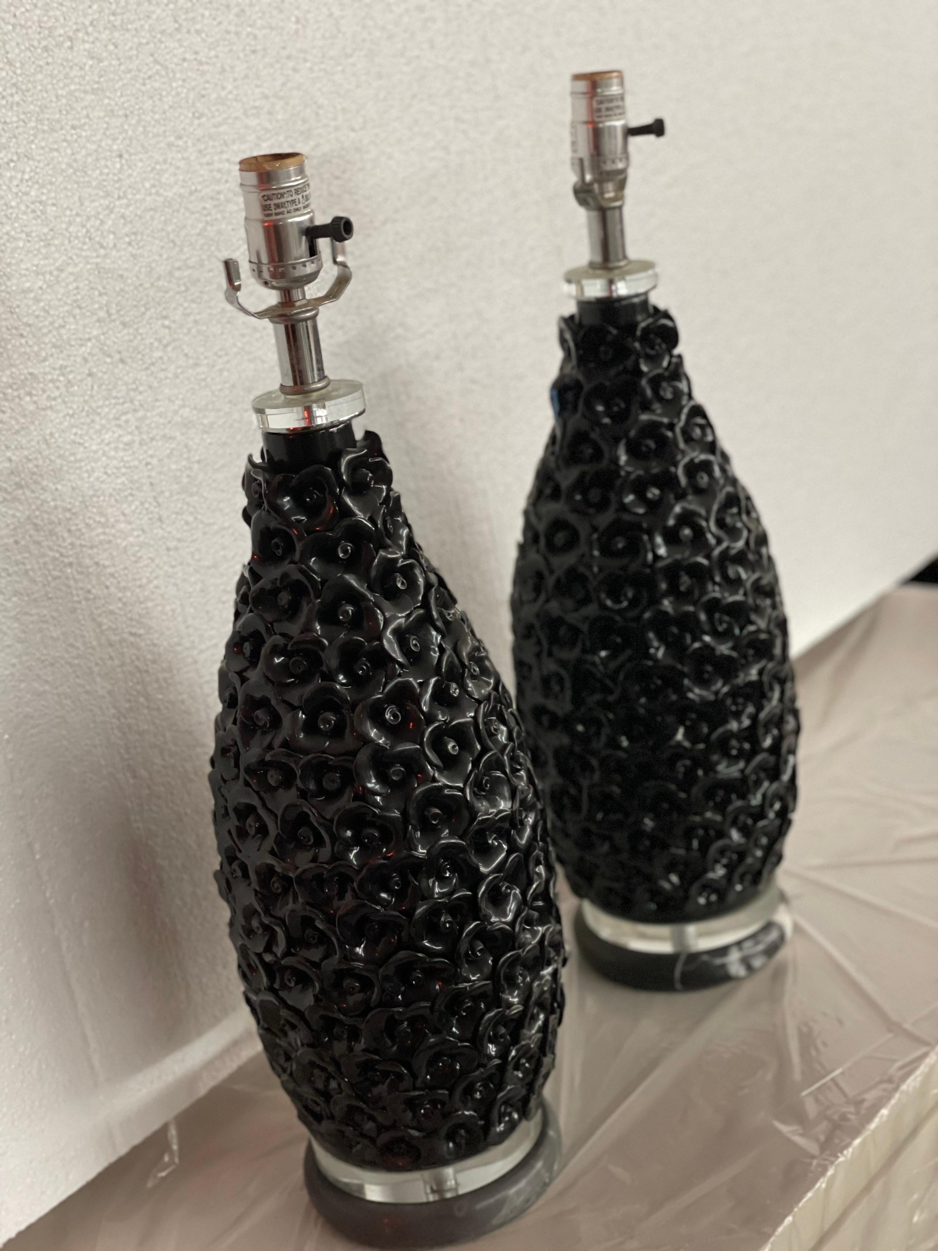 Pair of Unique Black Ebene Parisian Table Lamps In Excellent Condition For Sale In Bronx, NY