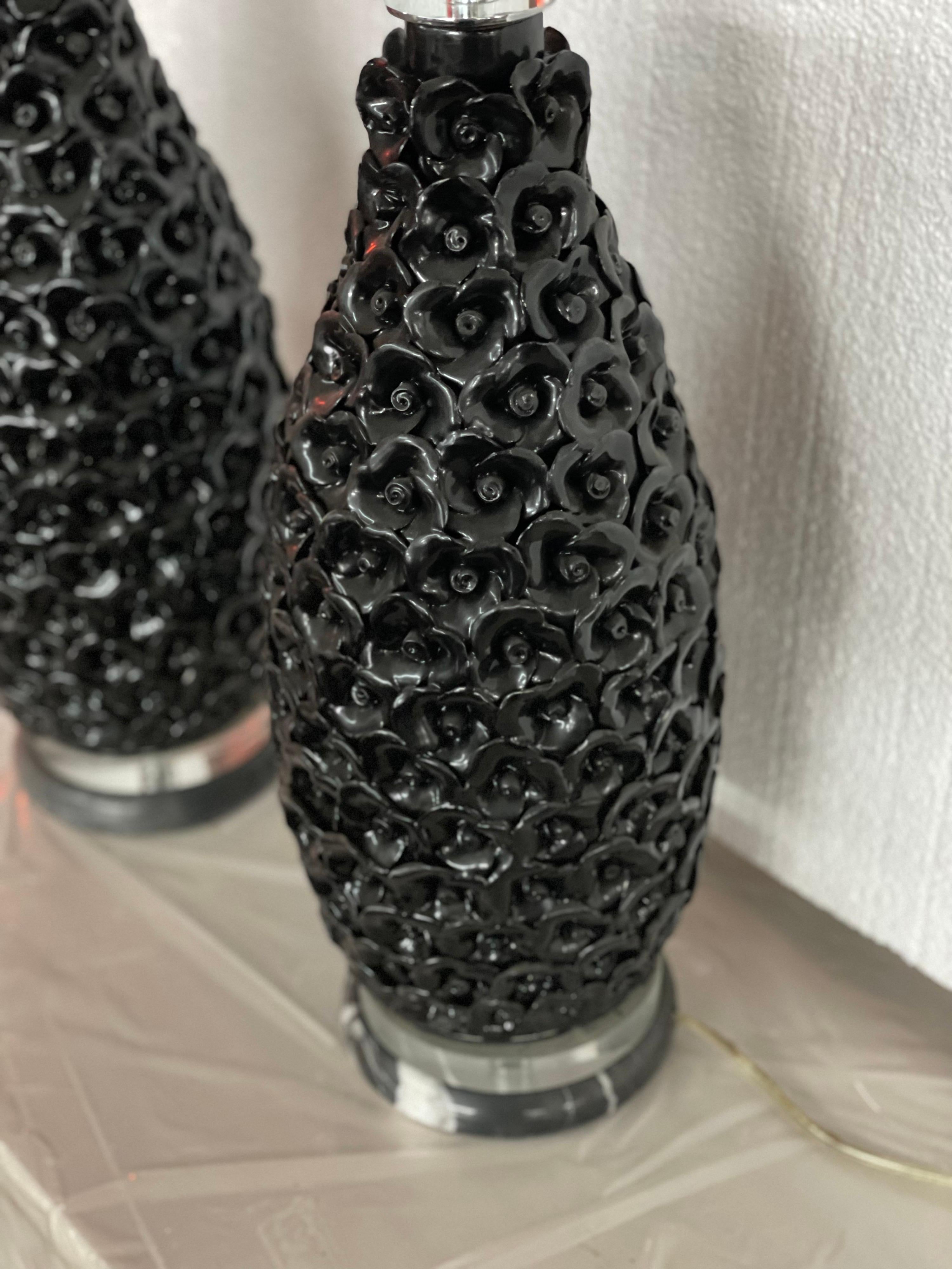 Porcelain Pair of Unique Black Ebene Parisian Table Lamps For Sale