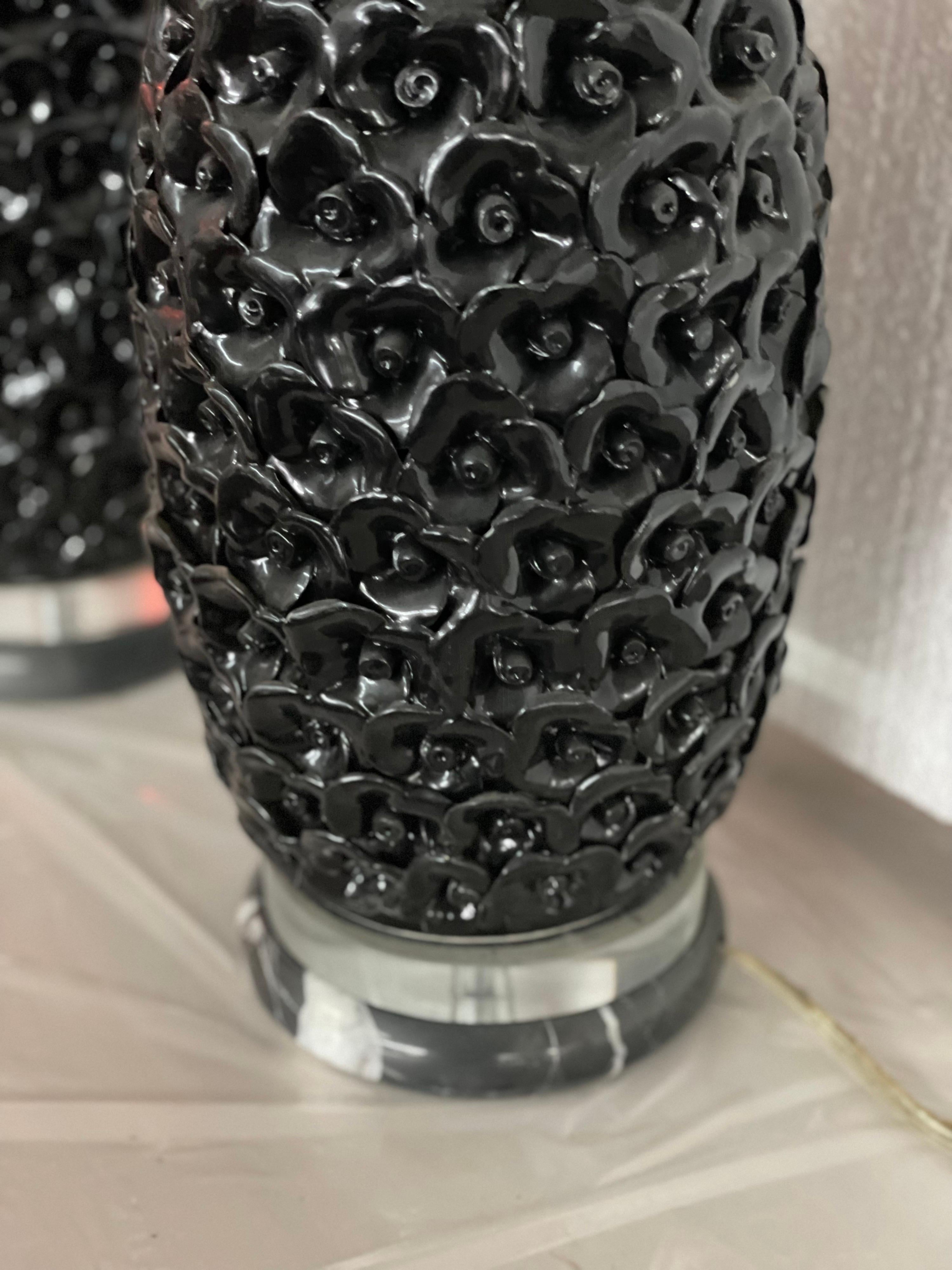 Porcelain Pair of Unique Black Ebene Parisian Table Lamps For Sale