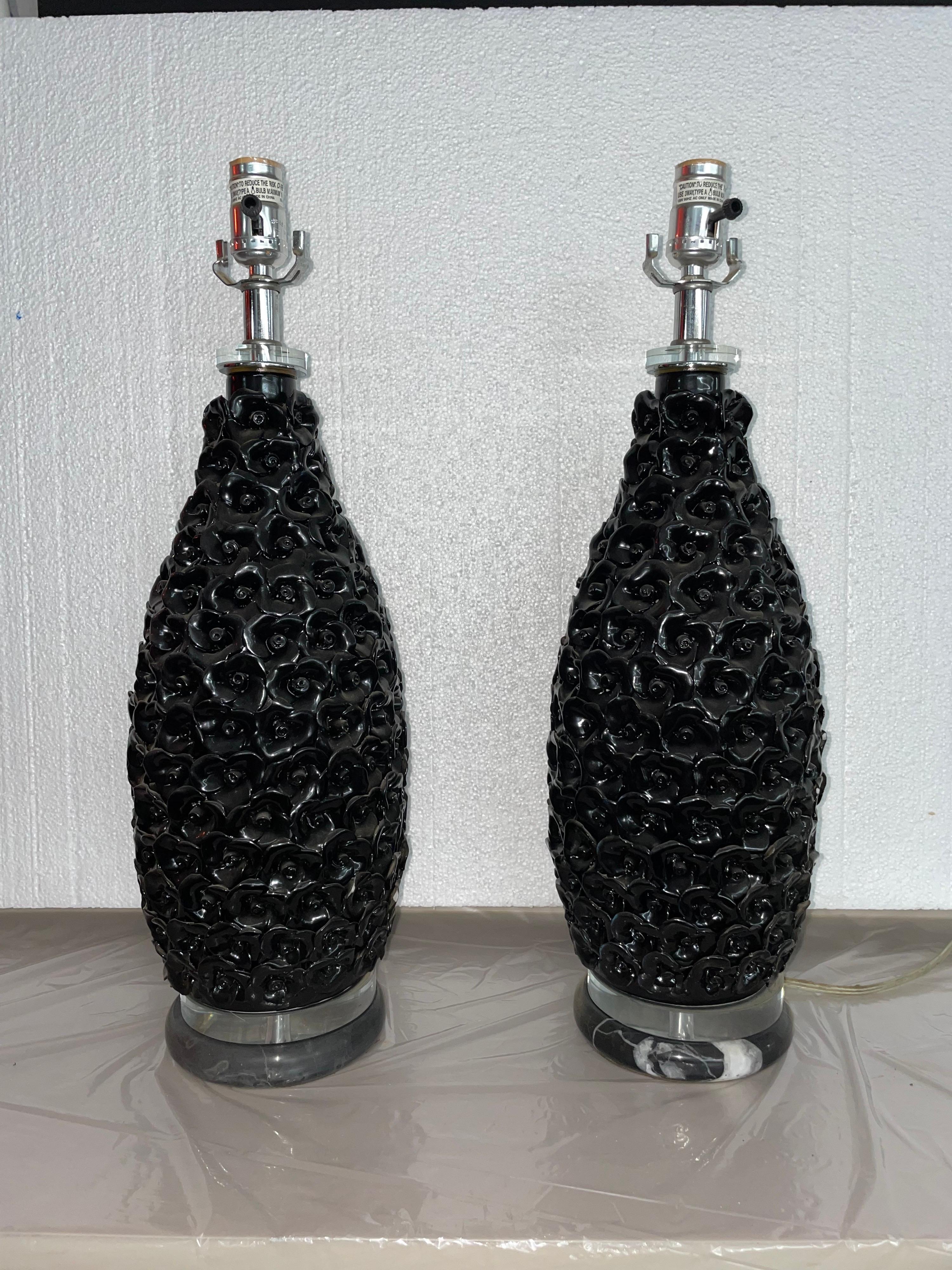 Pair of Unique Black Ebene Parisian Table Lamps For Sale 3