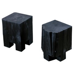 Pair of Unique Blackened Redwood Modular Stools/Bench by Base 10