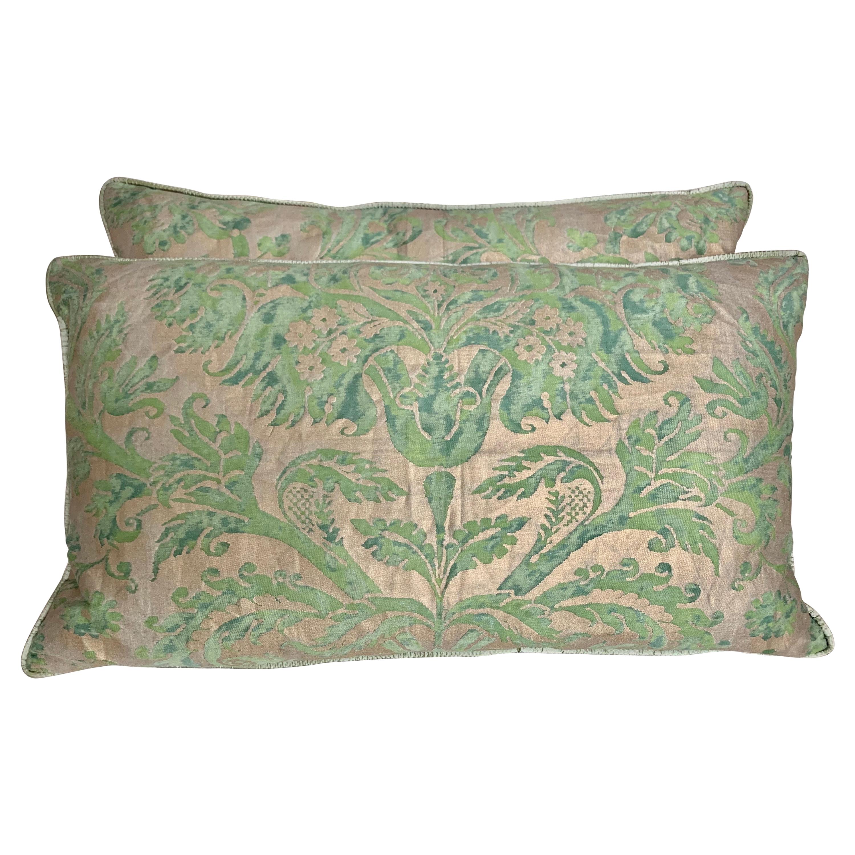 Pair of Unique Blue & Green Custom Fortuny Pillows