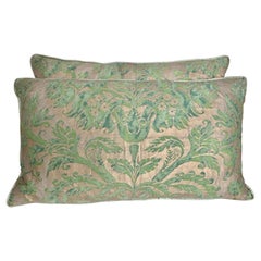 Retro Pair of Unique Blue & Green Custom Fortuny Pillows