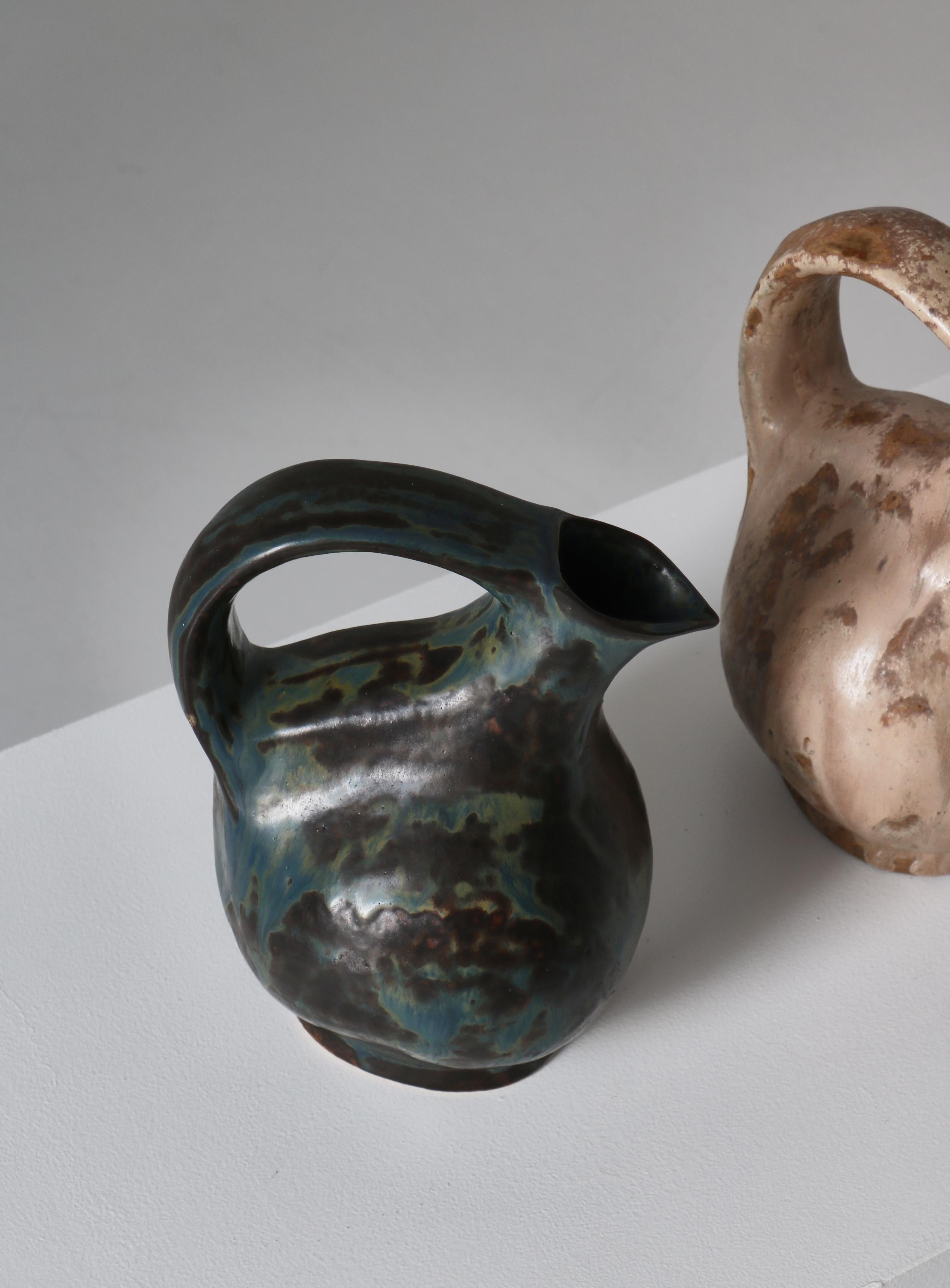 Mid-20th Century Pair of Unique Bode Willumsen Ceramic Pitchers from Own Studio, 1930s For Sale