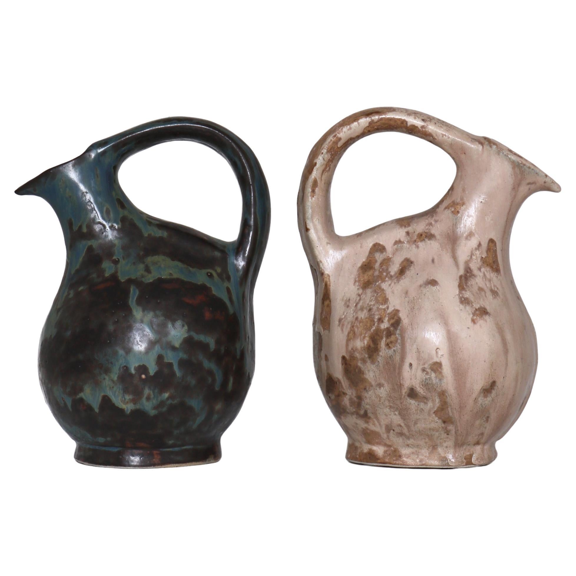 Pair of Unique Bode Willumsen Ceramic Pitchers from Own Studio, 1930s For Sale