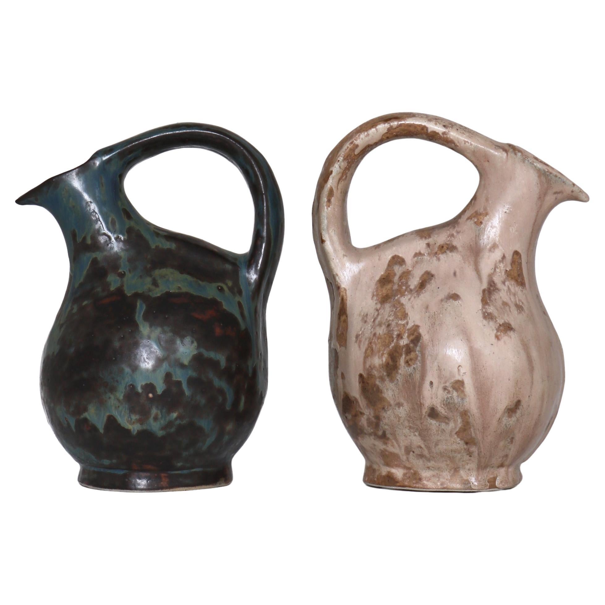 Coppia di brocche in ceramica Bode Willumsen, uniche nel loro genere, provenienti dallo Studio A, 1930