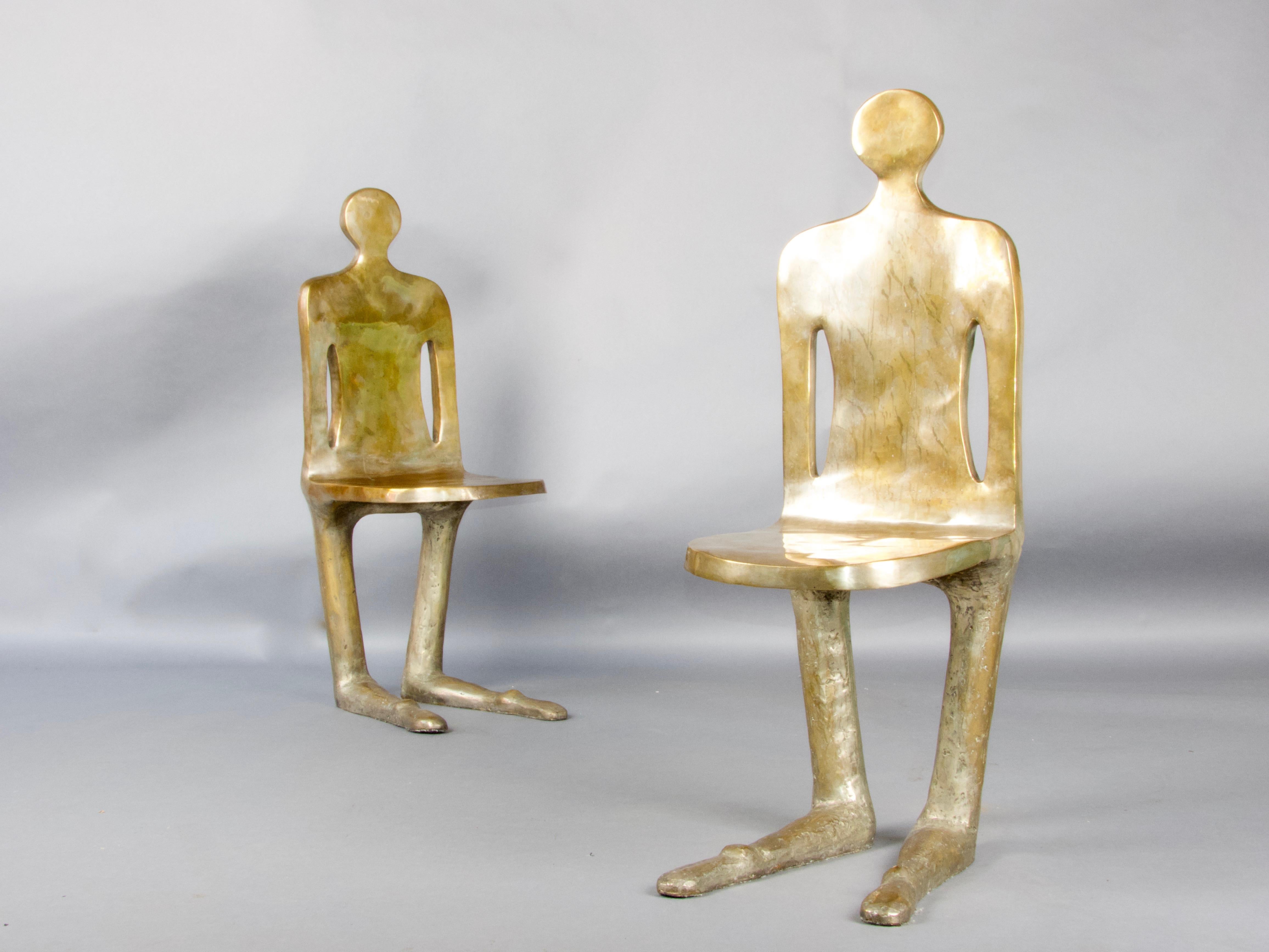 par de sillas únicas de bronce que representan a un hombre y una mujer , artista desconocido de una colección privada de una casa de St Tropez, serie de ocho sillas originalmente de las que tengo dos pares, es decir, 4 artículos
