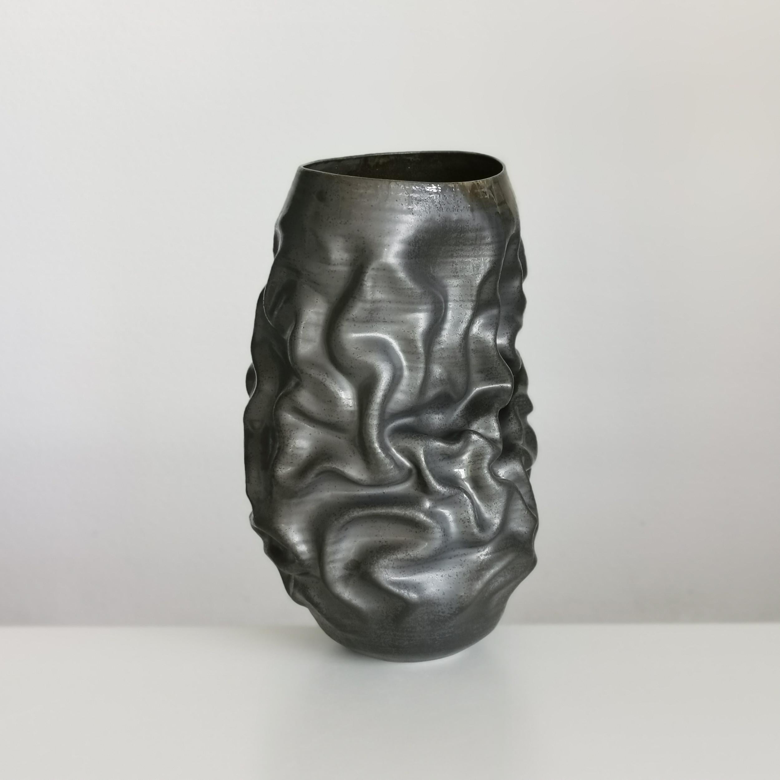 Clay Pair of Unique Ceramic Sculptures Vessels 'Water Landscapes' Objet d'Art For Sale