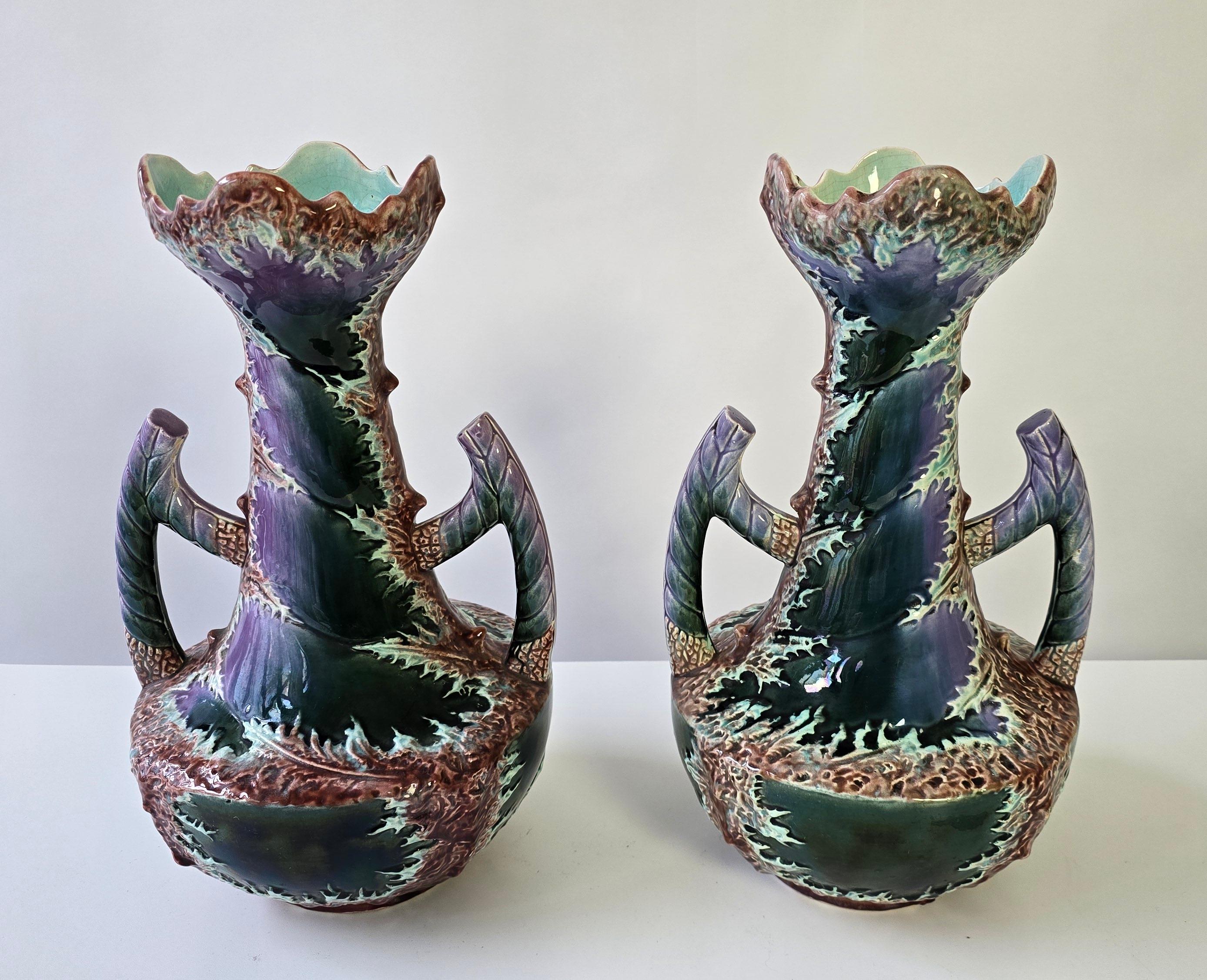 Mid-Century Modern Pair of Unique Ceramic Vases Fat Lava Style with Art Nouveau/Art Deco Influence For Sale