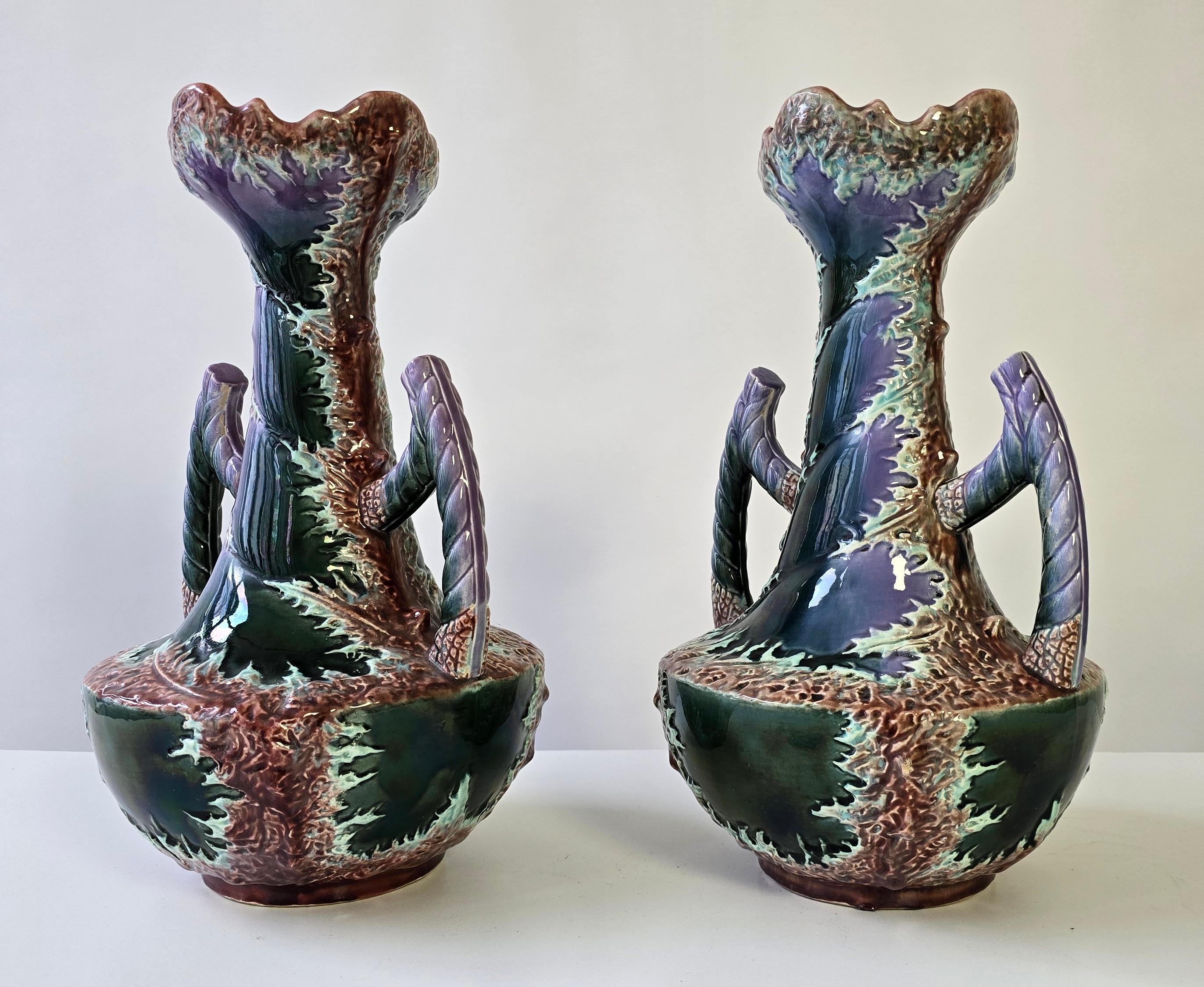 Italian Pair of Unique Ceramic Vases Fat Lava Style with Art Nouveau/Art Deco Influence For Sale